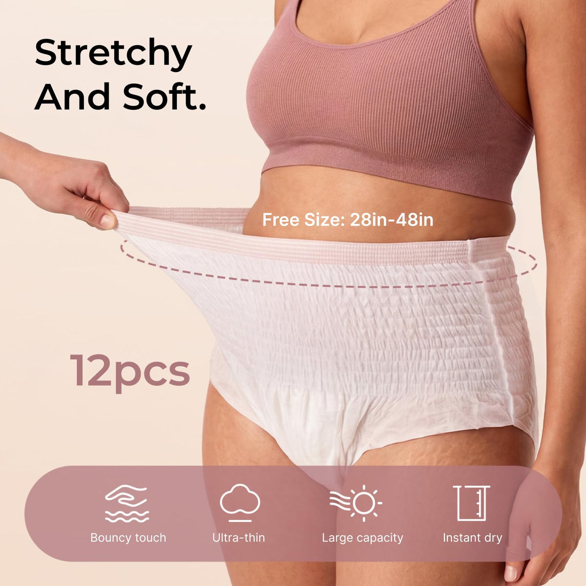 Momcozy Postpartum Disposable Underwear, 12 PCS No Leak New-Thin Built-in Pad Self-Absorbent Free-Move Period Underpants for Women Mothers Moms Labor Delivery Care White