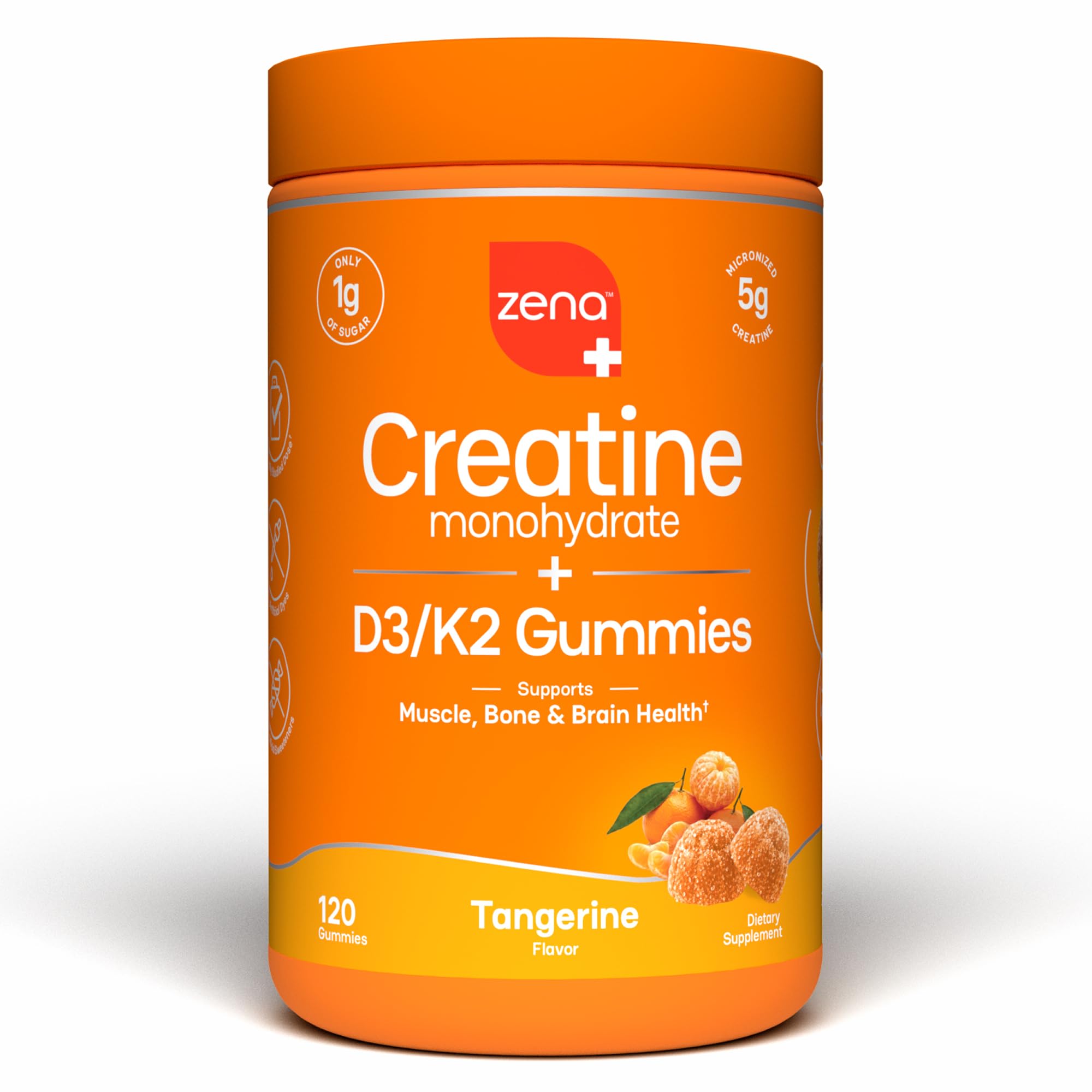 Zena Nutrition Creatine Gummies with D3 & K2, Creatine Monohydrate for Men and Women, Supports Bone, Muscle, & Cognitive Health, Gummy Workout Supplement, Blue Raspberry Flavor, 120ct, 30 Servings