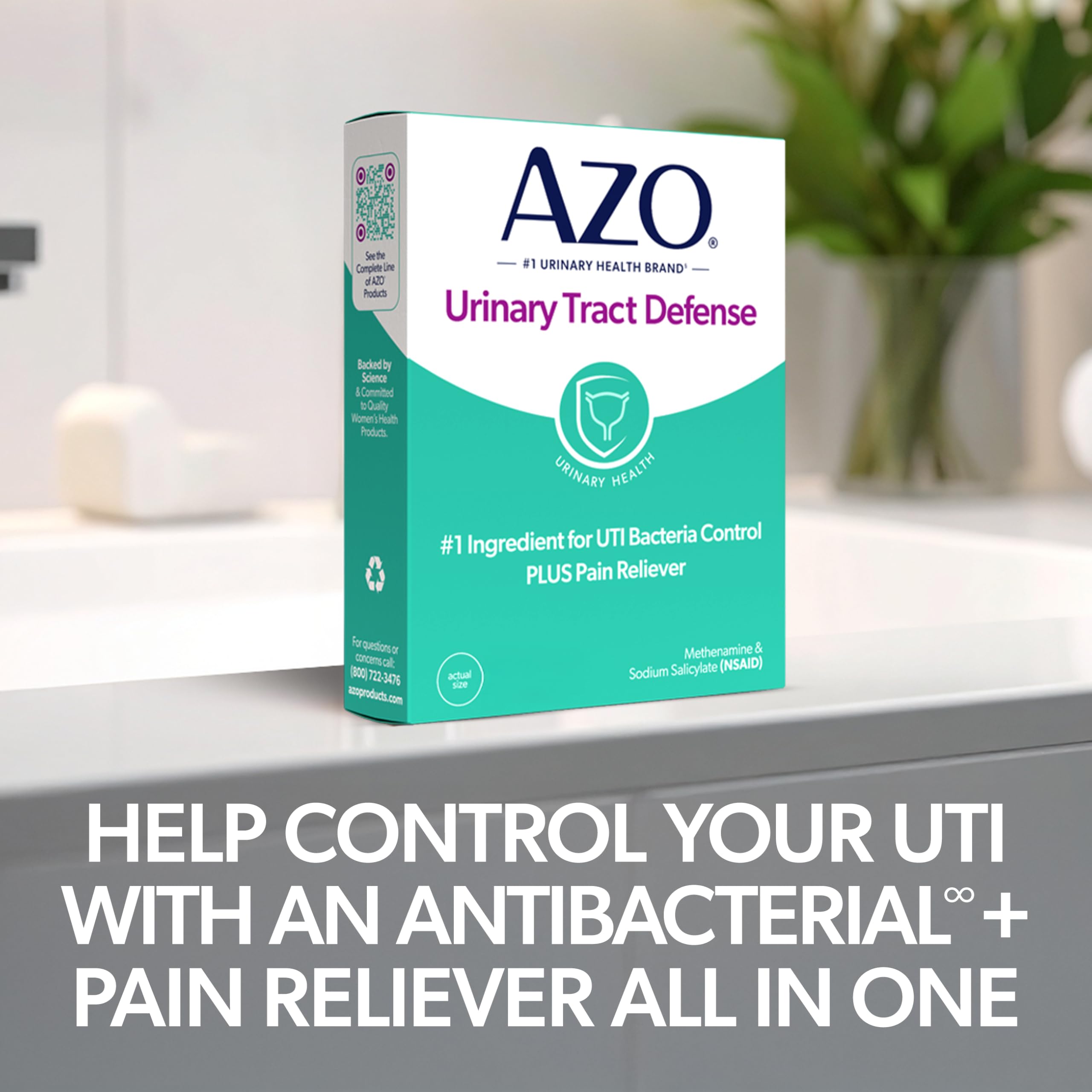 AZO Urinary Tract Defense Antibacterial Protection, 48 Tablets | From the #1 Doctor Recomended Brand± UTI Symptom Relief in as Little as 20 Minutes, Relieves Urinary Pain, Burning & Urgency*