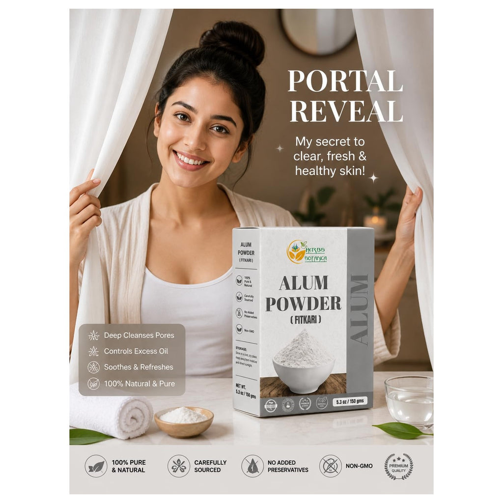 Herbs Botanica Alum Powder, Potassium Alum Fitkari, 2 oz