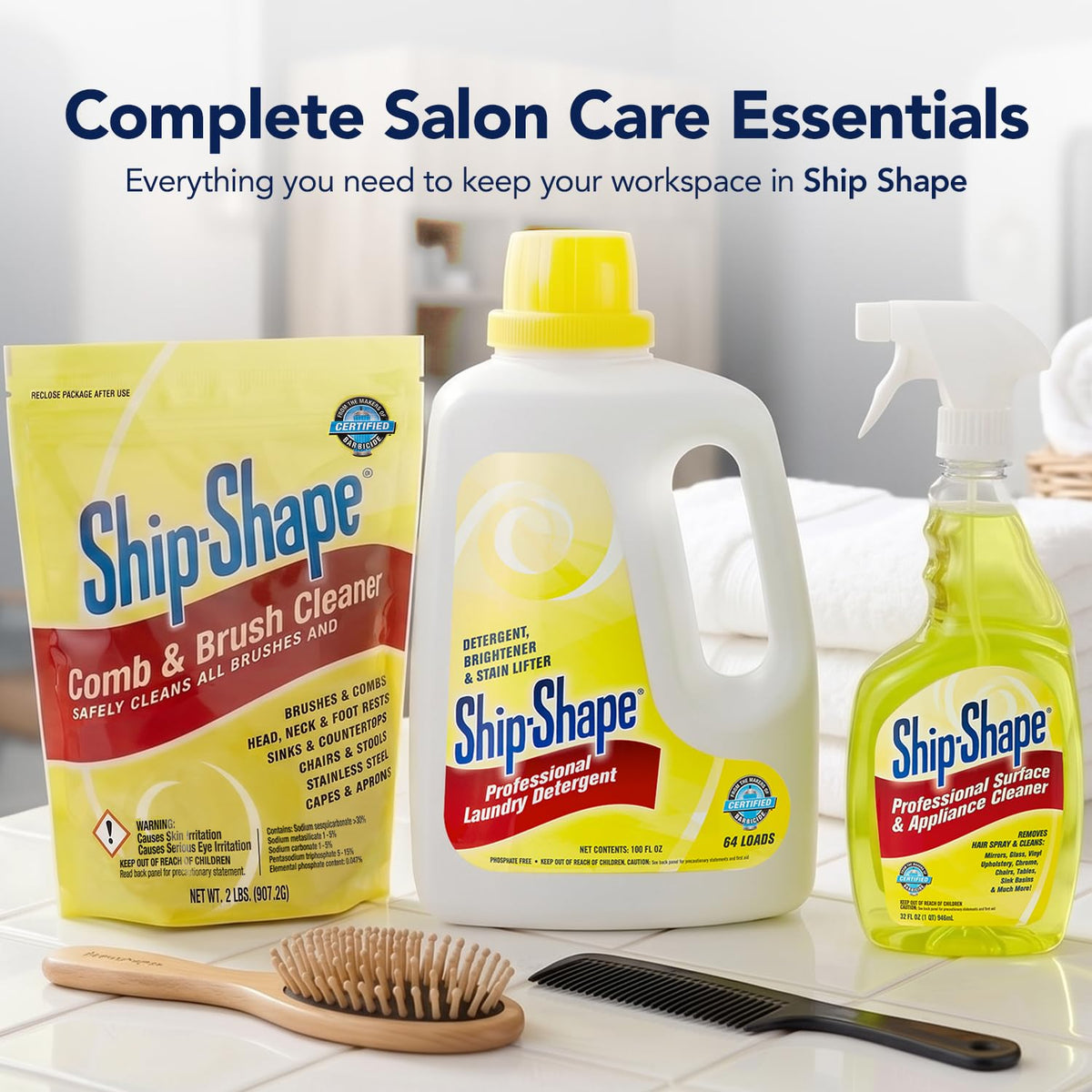 Ship-Shape Professional Comb and Brush Cleaner (2 lbs) – Heavy Duty Hair Brush Cleaner Powder – Removes Hair Color, Oils & Hairspray Residue – Safe for Brushes, Rollers & Salon Surfaces