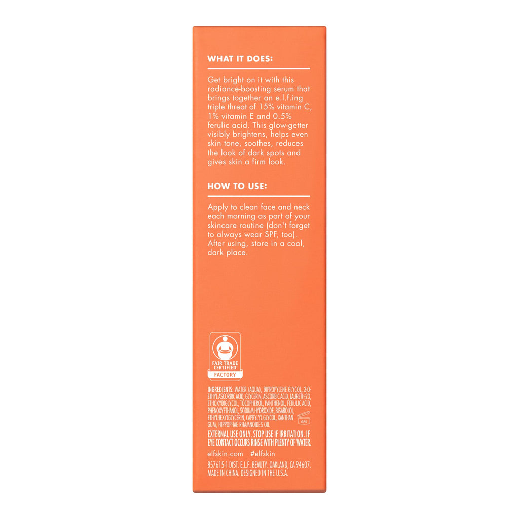 e.l.f. SKIN Bright Icon Vitamin C + E + Ferulic Face Serum, Brightening & Soothing with 15% Vitamin C, Vegan & Cruelty-Free