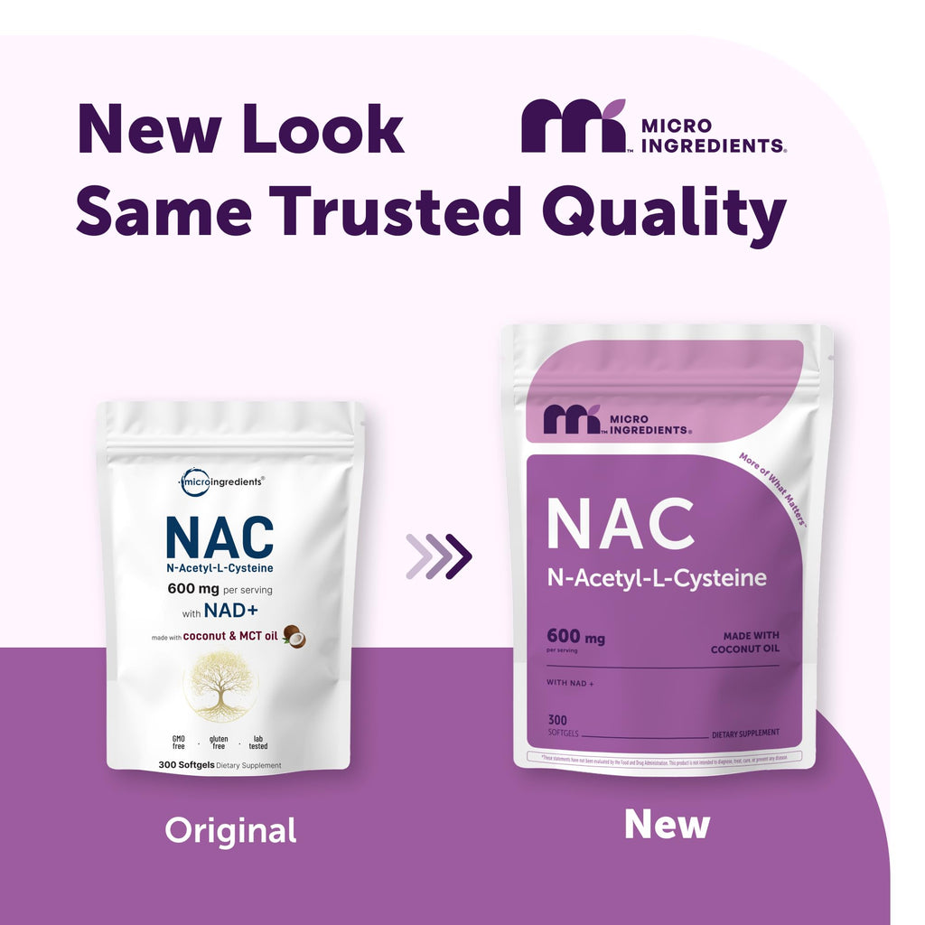 Micro Ingredients NAC Supplement 600mg Per Serving with NAD+ & Coconut Oil, 300 Softgels | 2-in-1 N Acetyl L Cysteine Plus Nicotinamide Forms | NAD Supplements for Women & Men | Non-GMO, Gluten Free