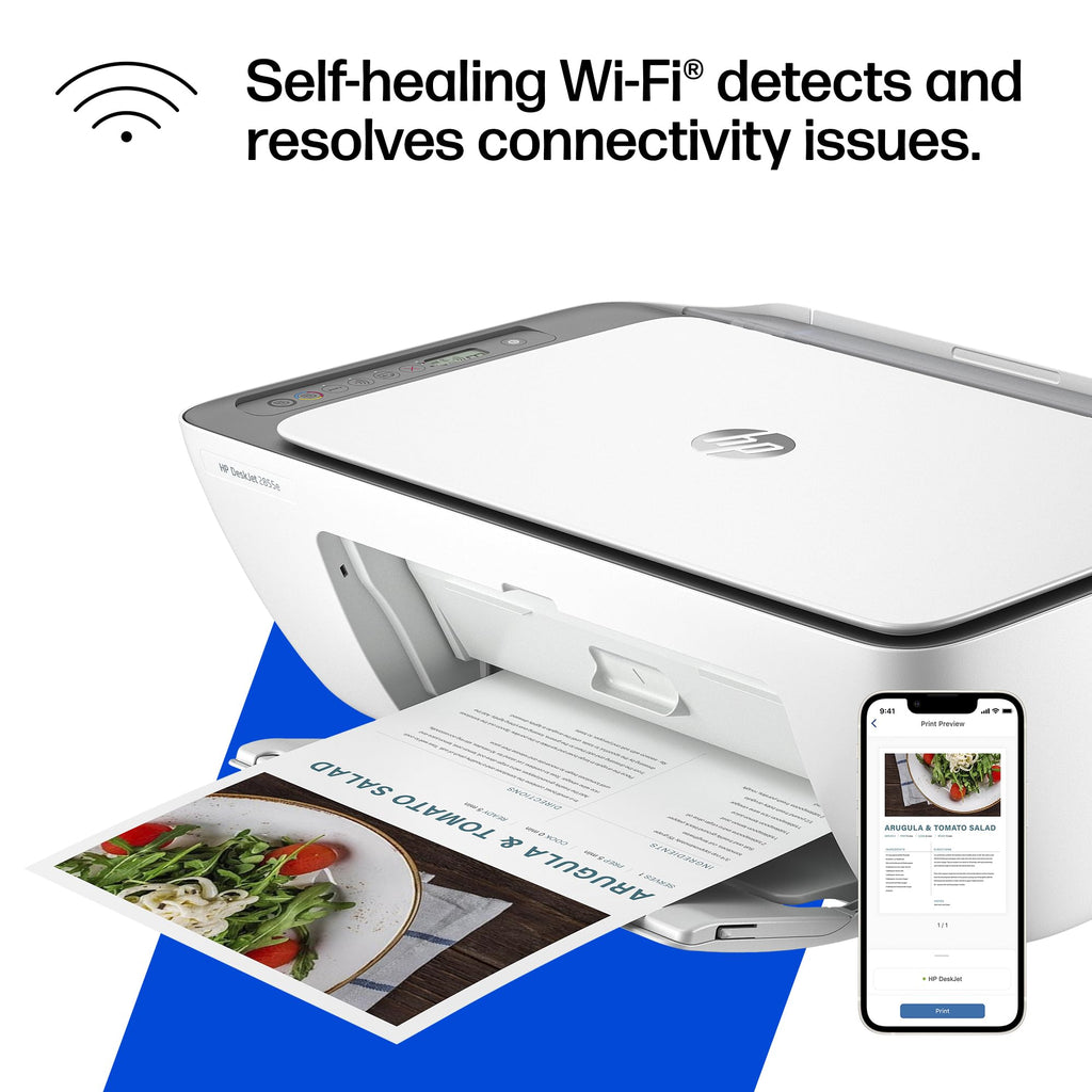 HP DeskJet 2855e Wireless All-in-One Color Inkjet Printer, Scanner, Copier, Best-for-home, 3 month Instant Ink trial included. This printer is only 2.4 ghz capable. (588S5A)