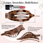 4 PCS Large Flat Hair Clips for Women Girls, French Concord Lay Down Claw Clips for Thick Thin Hair, Comfortable Curved Flat Clip, Leopard Print Stylish Strong Hold Hair Accessories, Tortoise