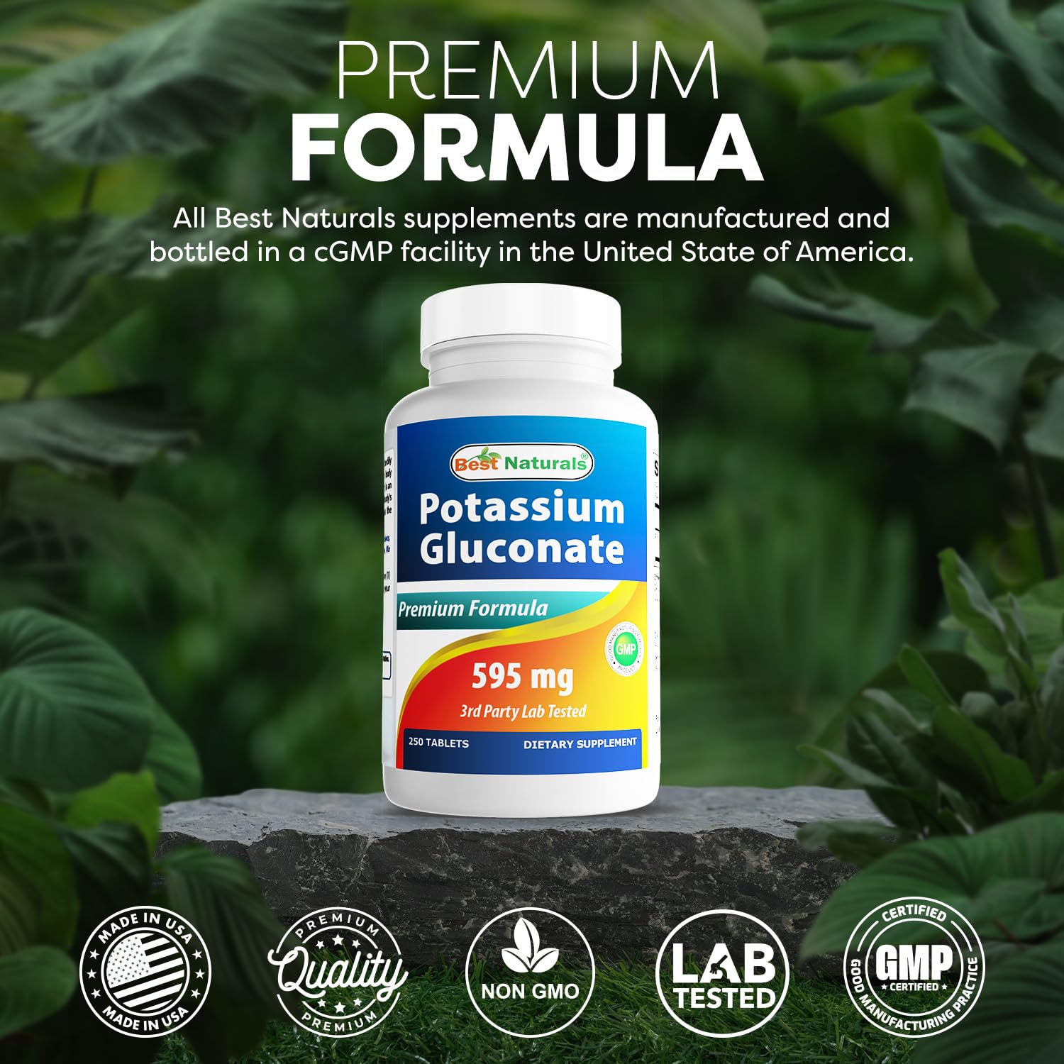 Best Naturals Potassium Gluconate 595 mg 250 Tablets (250 Count (Pack of 2))