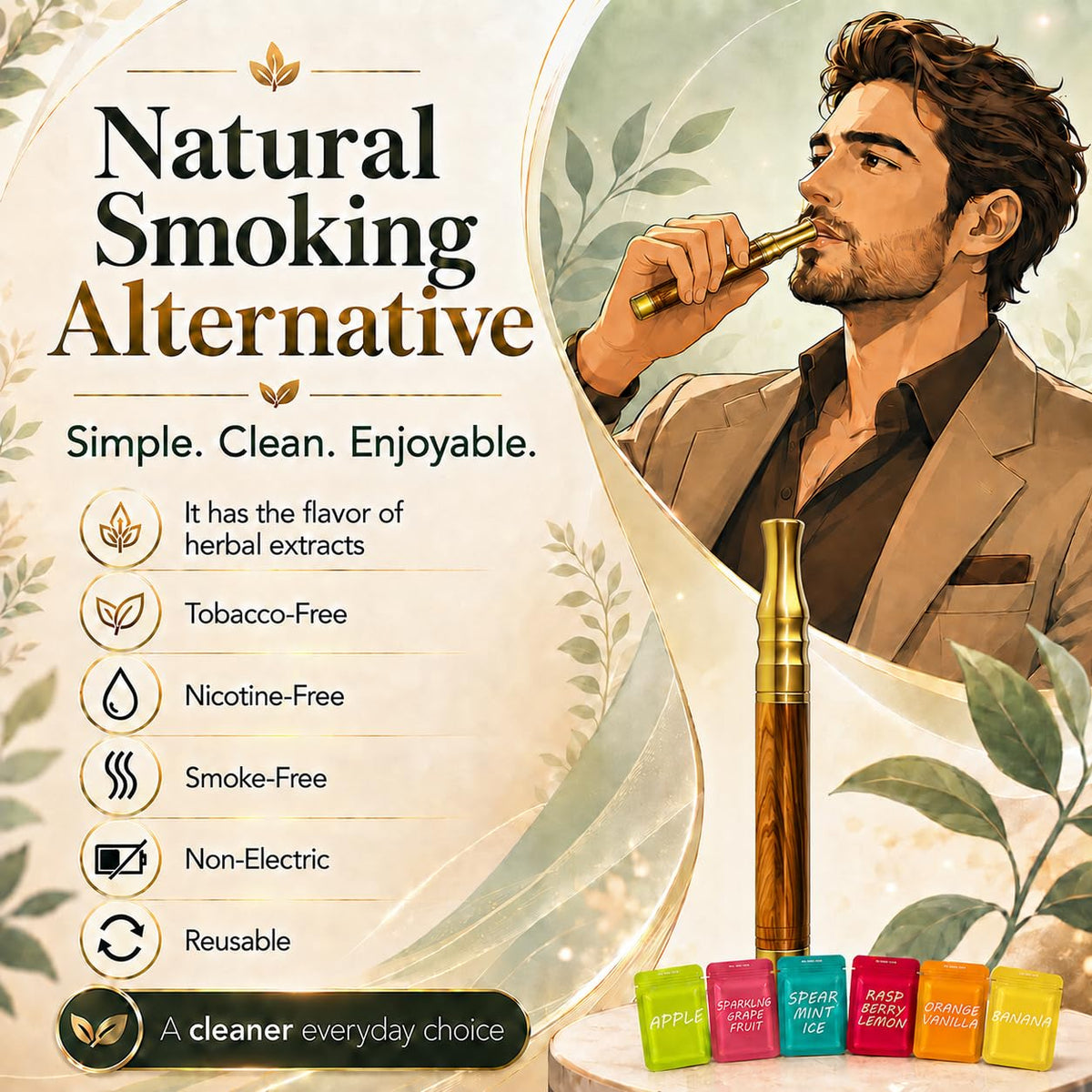 Smokeless Inhaler | Flavored Air Device with 18 Plant-Based Cores Simple | Fresh Air Stop Smoking Aid | 36 Days of Scent | Portable, Reusable & Non-Electric