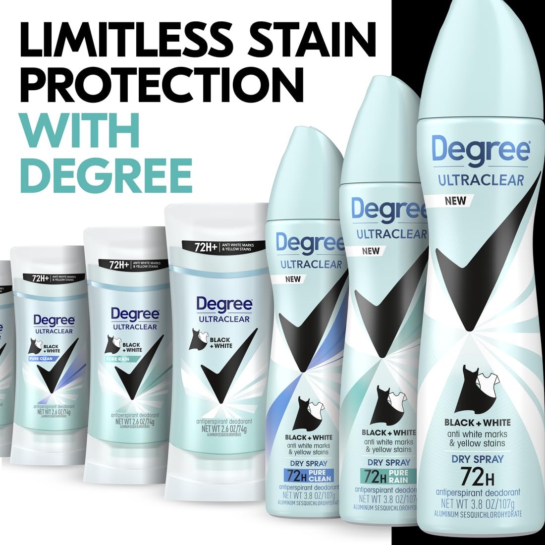 Degree Women's Black+White 4 Count Antiperspirant Balm 2.6 oz - Protects from Deodorant Stains, Fresh Scent, 48H Non-Stop Protection | For black & white clothes, Helps reduce marks & stains, With MotionSense, Fresh scent