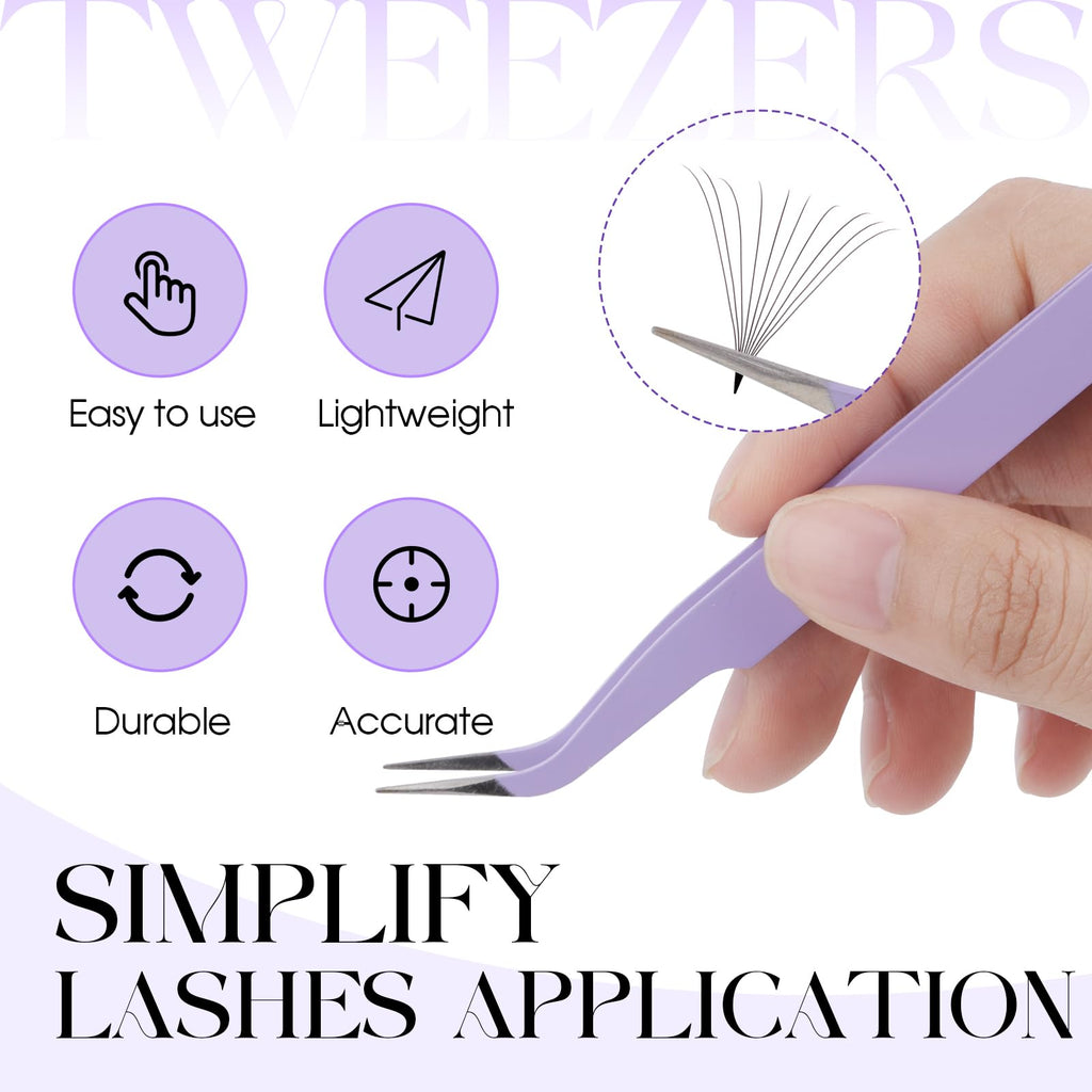WENDY LASHES Tweezers for Eyelash Extensions, Lash Applicator Tool Purple | Precision Tip, Stainless Steel, Anti-slip Grip, Professional Grade