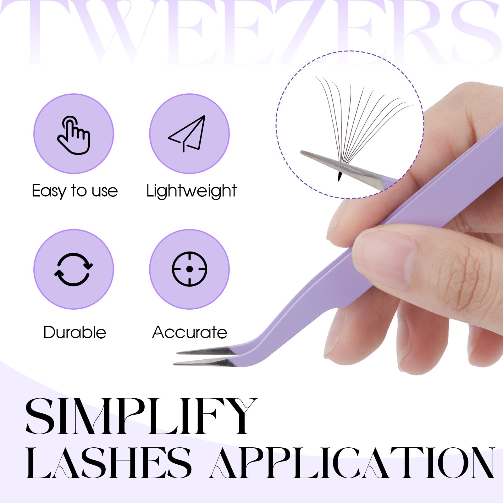 WENDY LASHES Tweezers for Eyelash Extensions, Lash Applicator Tool Purple | Precision Tip, Stainless Steel, Anti-slip Grip, Professional Grade