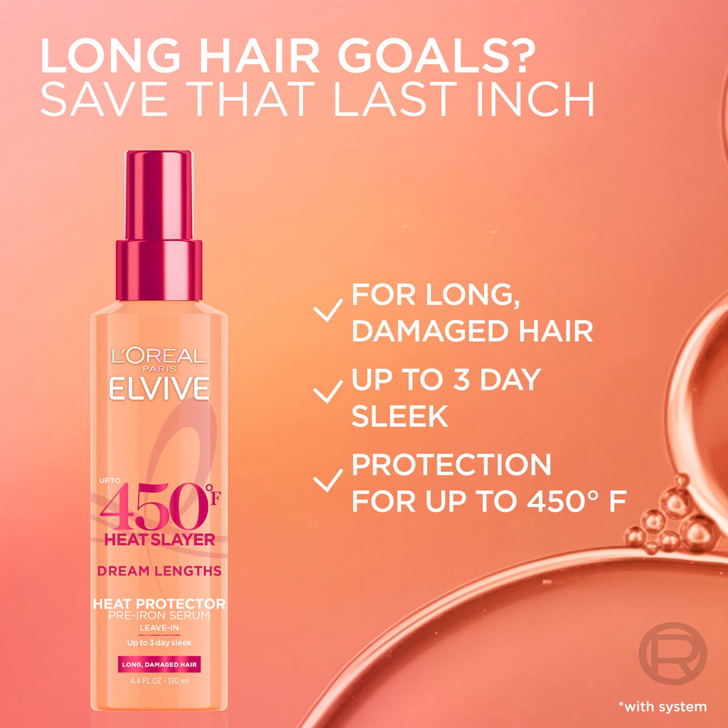 L'Oreal Paris Elvive Dream Lengths Heat Slayer Pre-Iron Spray Leave-In, 4.4 Ounce | 4.4