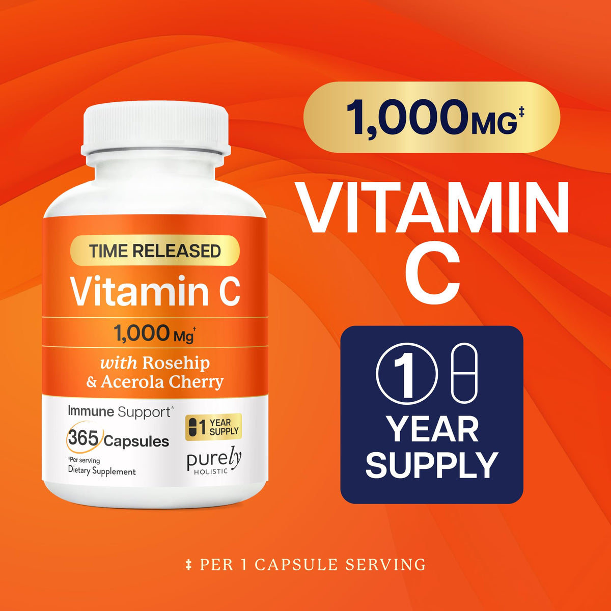 Vitamin C 1000mg, Immune Support, Timed-Release Capsules, 1 Year Supply