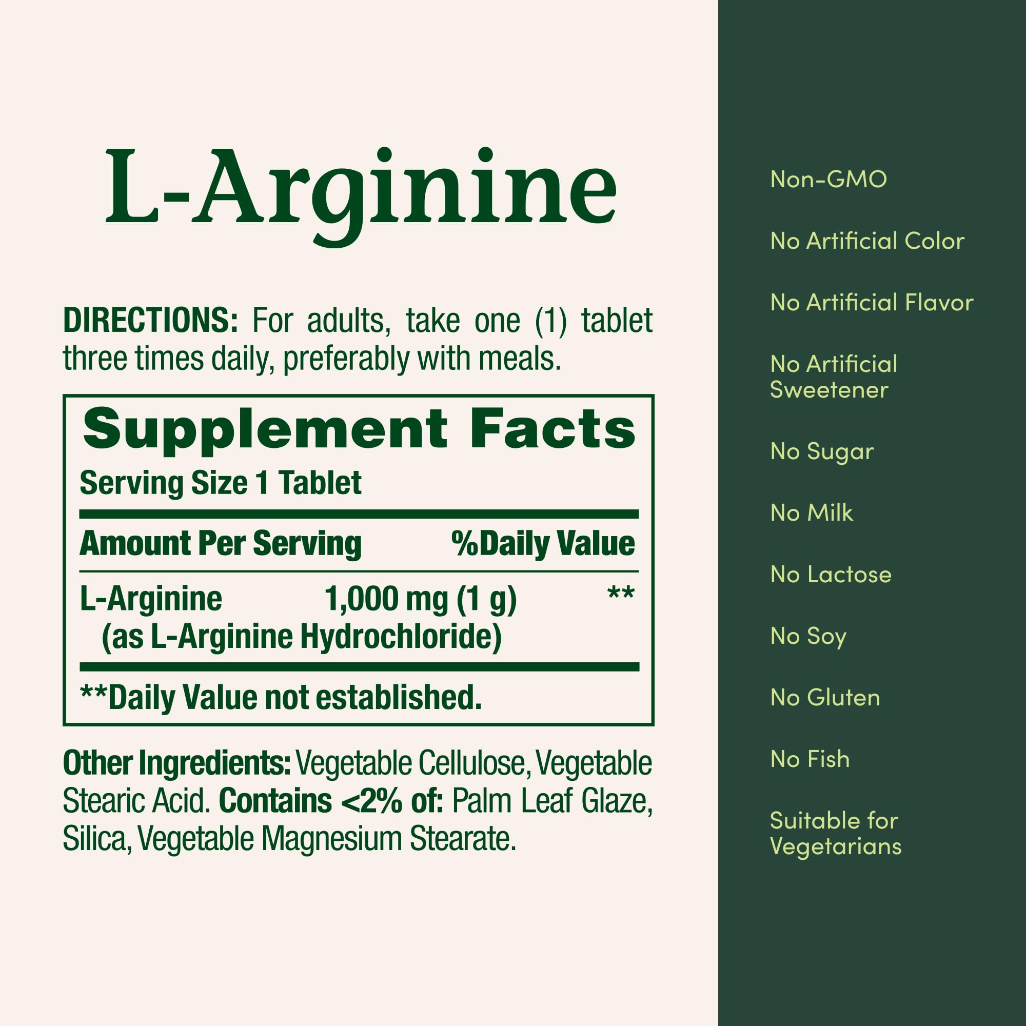 Nature's Bounty L-Arginine 1000mg, Non-GMO, Gluten Free, 50 Tablets