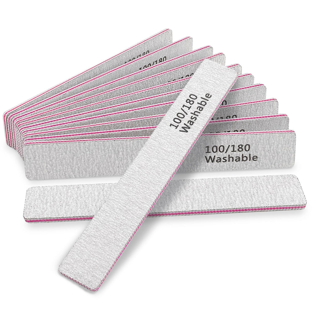 HeeYaa Nail File 12 PCS Professional Reusable 100/180 Grit Double Sides Washable Nail File Manicure Tools for Poly Nail Extension Gel and Acrylic Nails Tools Suit for Home Salon
