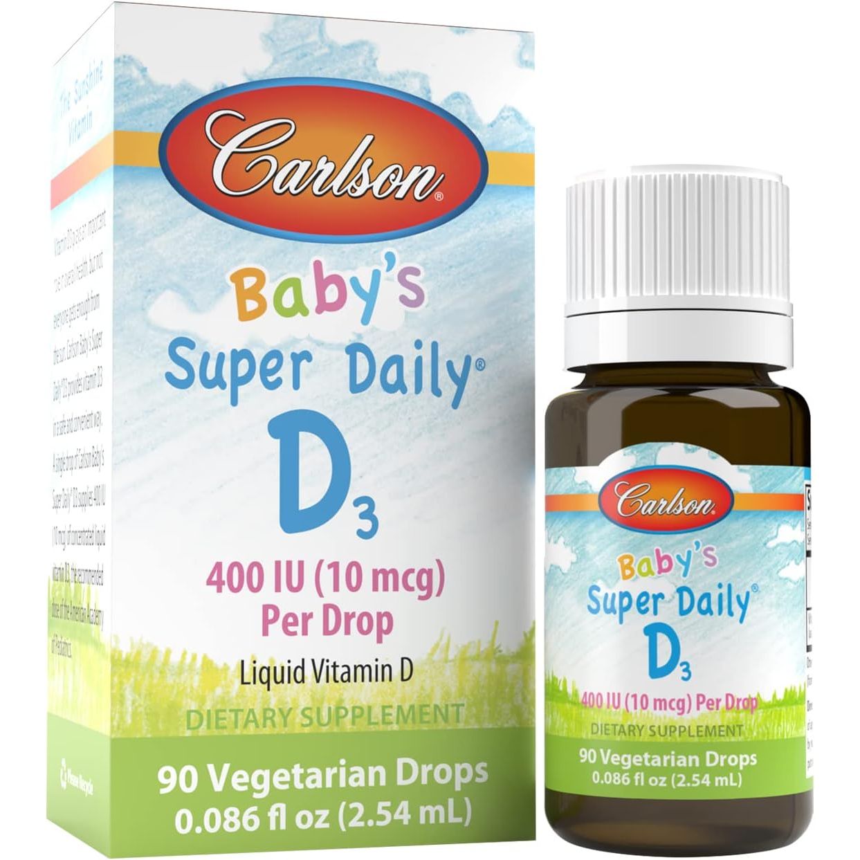 Buy now Carlson - Baby's Super Daily D3, Baby Vitamin D Drops, 400 IU (10 mcg) per Drop, 1-Year Supply, Vegetarian, Liquid Vitamin D Drops for Infants and Toddlers, Unflavored, 365 Drops 90 Count (Pack of 1) at indiglob india