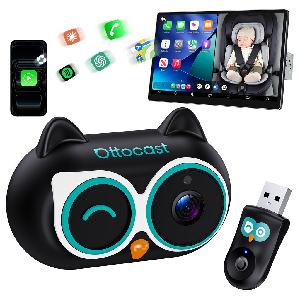 OTTOCAST Cabin Care Baby Car Camera with Wireless CarPlay, 1080P HD Rear Seat Monitor on Car Screen, No-Glow Night Vision, Split Screen Display, Safer Driving for Parents and Baby, 150° Wide Angle