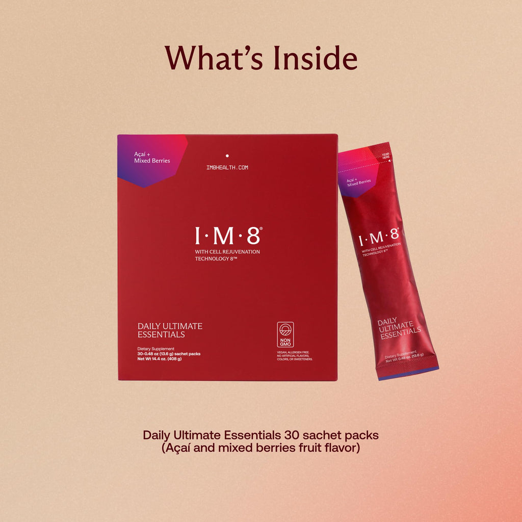 IM8 Daily Ultimate Essentials Powder, Acai and Mixed Berries, 30 Packets | All-in-One Multivitamin Supplement, 90 Nutrients including CoQ10, Probiotics, Vitamins & Greens, Gluten Free, Vegan