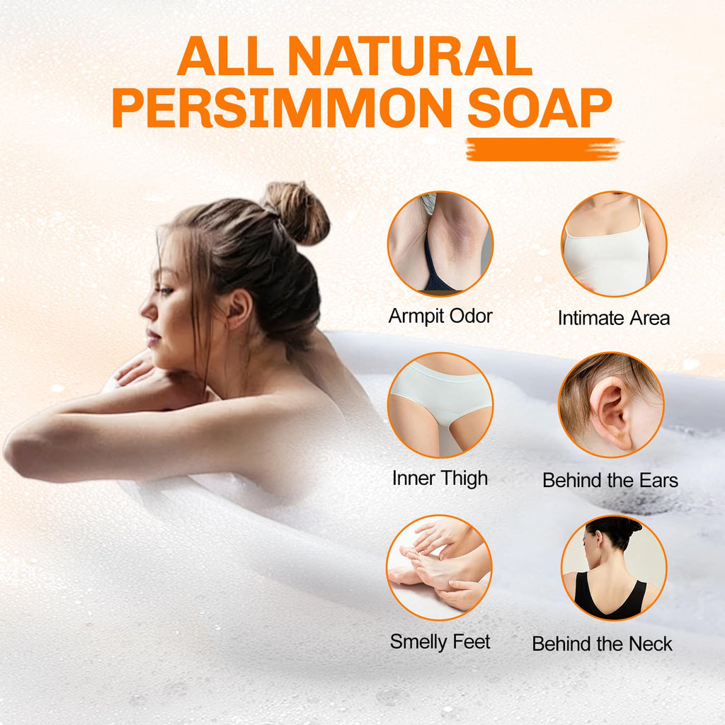5 Pcs Persimmon Soap for Old People Smell, Persimmon Soap Bar for Body Odor Control, Natural Organic Deodorant Body Wash Soap for Women & Men