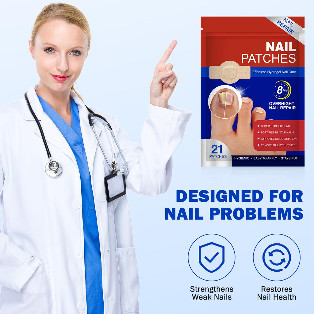 Nail Patches 21 PCS, Toenail Treatment Extra Strength 8-Hour Overnight Nail Fast Acting Repair Effortless Hydrogel Nail Care and Repair for Damaged Nails Overnight Renewal for Men and Women