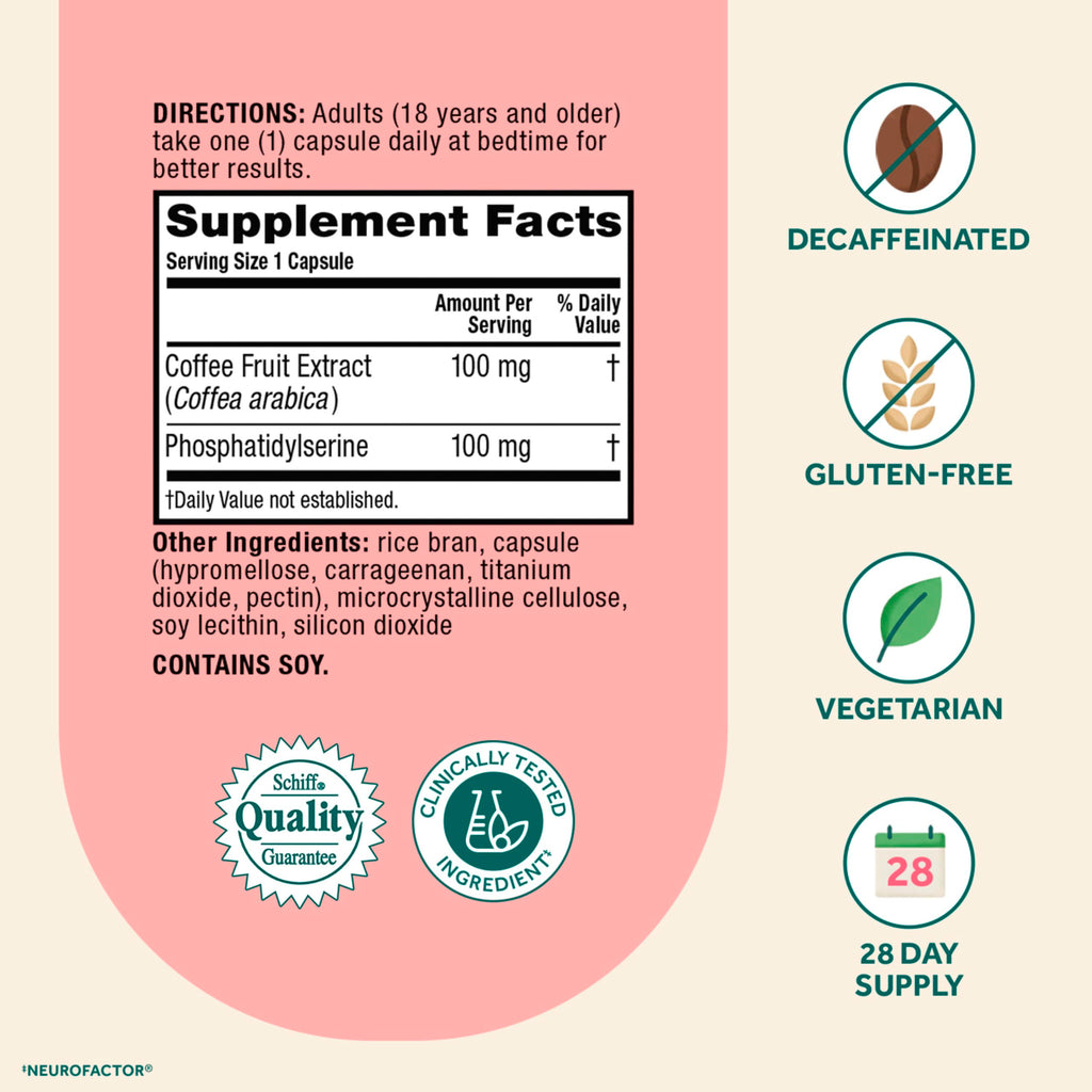 NEURIVA Original Brain Supplements - 28 Count Capsules | Brain Supplements for Memory and Focus, Phosphatidylserine, Neurofactor, Decaffeinated Nootropic, Clinically Tested