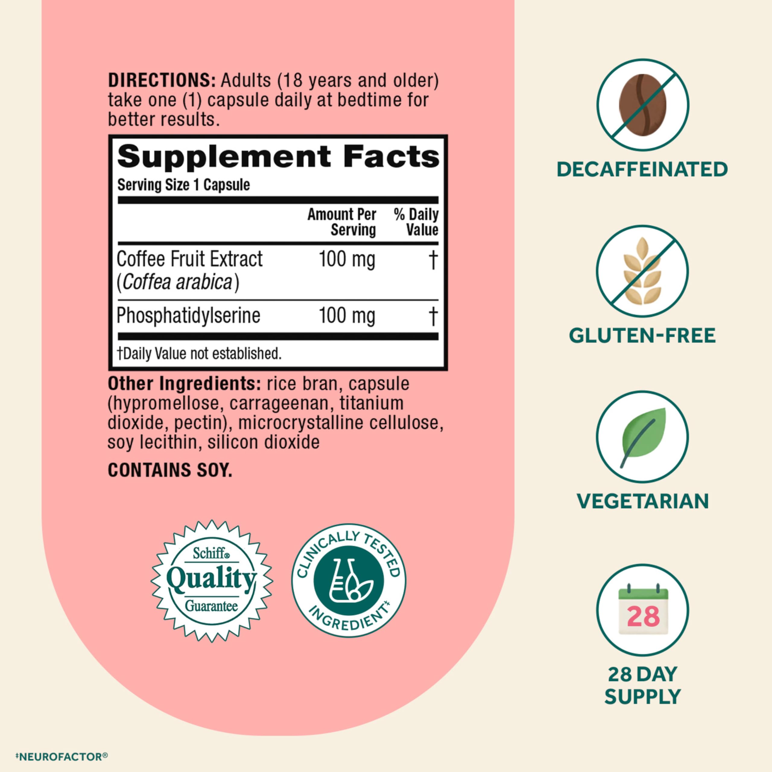 NEURIVA Original Brain Supplements - 28 Count Capsules | Brain Supplements for Memory and Focus, Phosphatidylserine, Neurofactor, Decaffeinated Nootropic, Clinically Tested