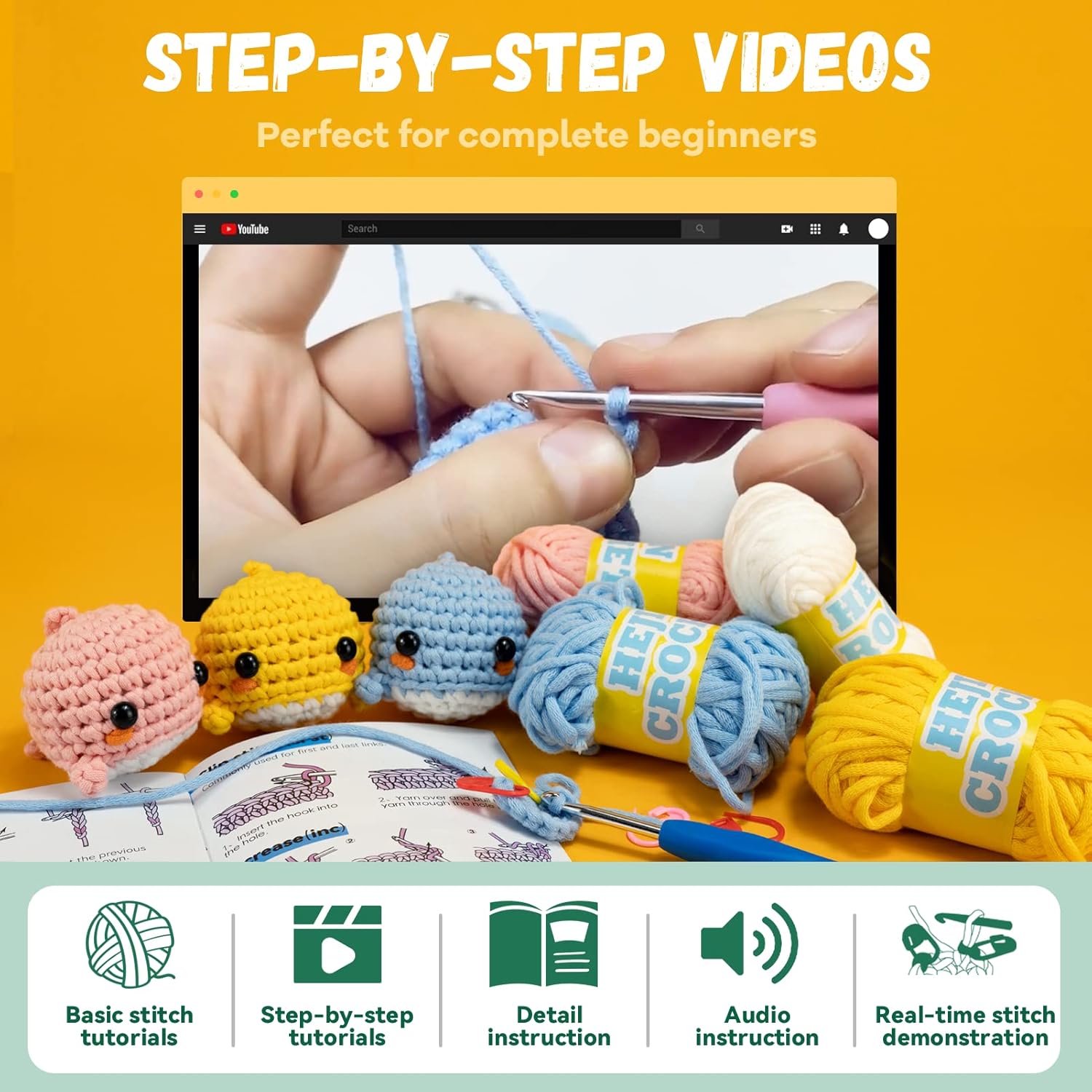 Buy now Beginner Crochet Kit, Crochet Kits for Kids and Adults, 3PCS Crochet Animal Kit for Beginners Include Videos Tutorials, Yarn, Eyes, Stuffing, Crochet Hook - Boys and Girls Birthdays Gift at indiglob india