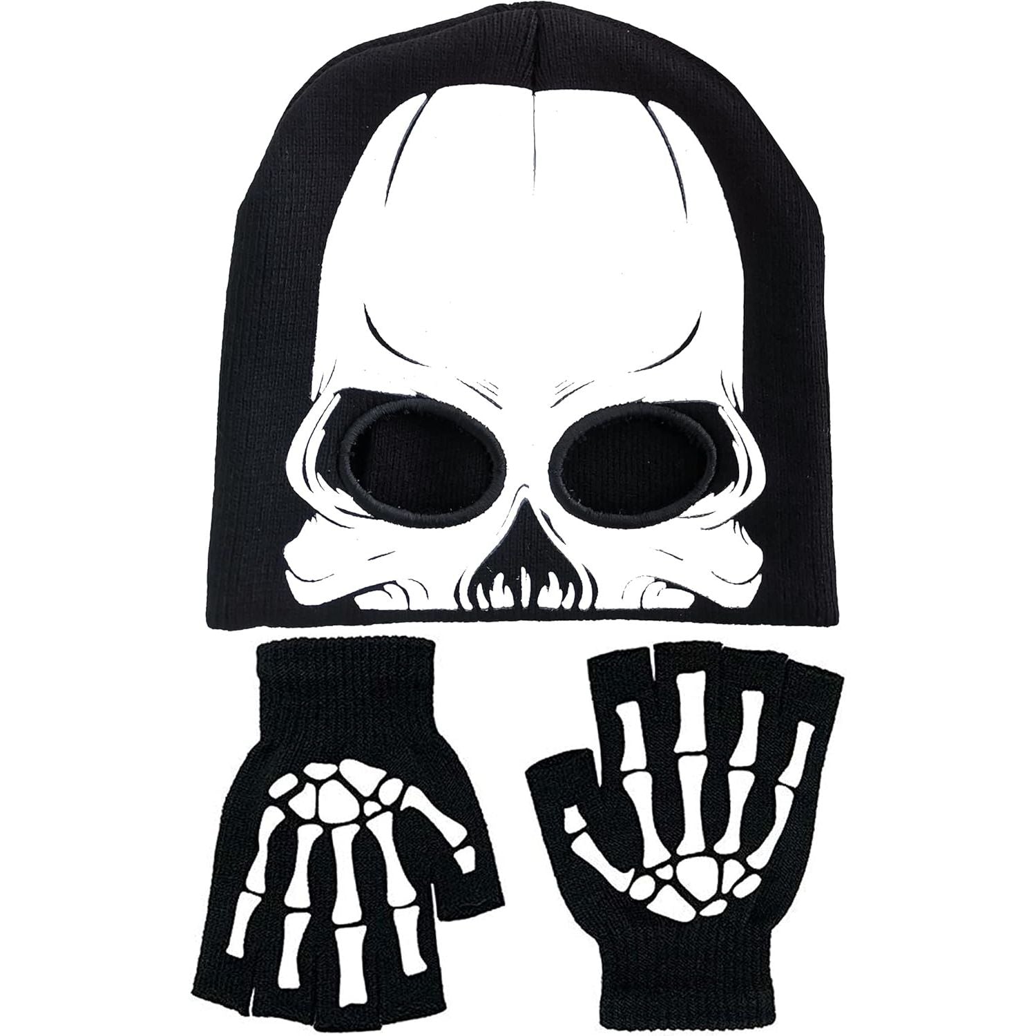 Buy now Skeleton Face Mask Knit Beanie with Eye Holes Halloween Skull Dress Up Headdress Cap Winter Warm Hat at indiglob india