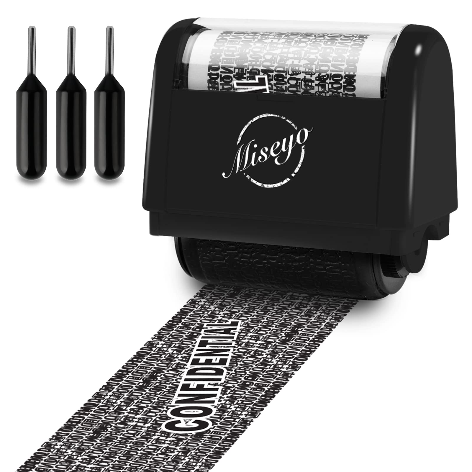 Buy now Miseyo Wide Identity Theft Protection Roller Stamp Set - Yellow (3 Refill Ink Included) Black Stamp+3 Refills at indiglob india