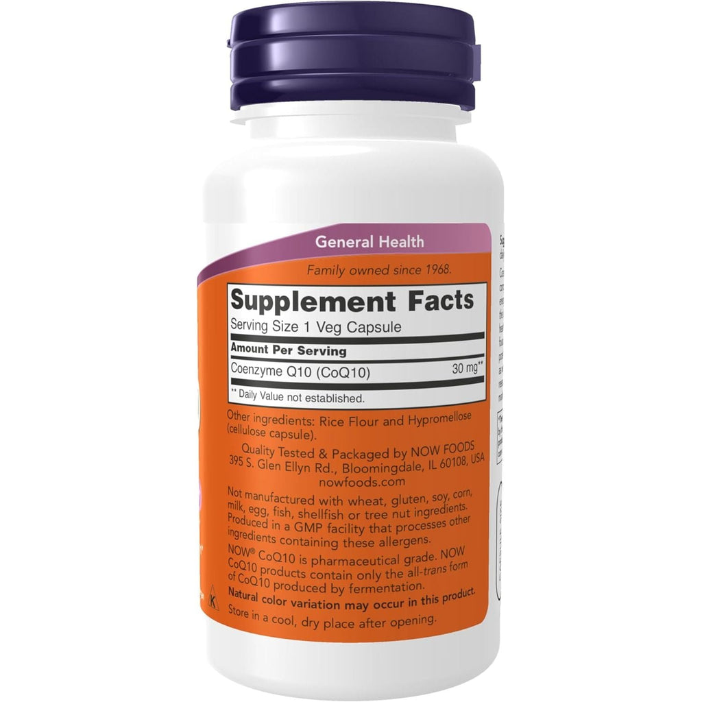 Buy now NOW Foods Supplements, CoQ10 30 mg, Pharmaceutical Grade, All-Trans Form produced by Fermentation, 120 Veg Capsules at indiglob india