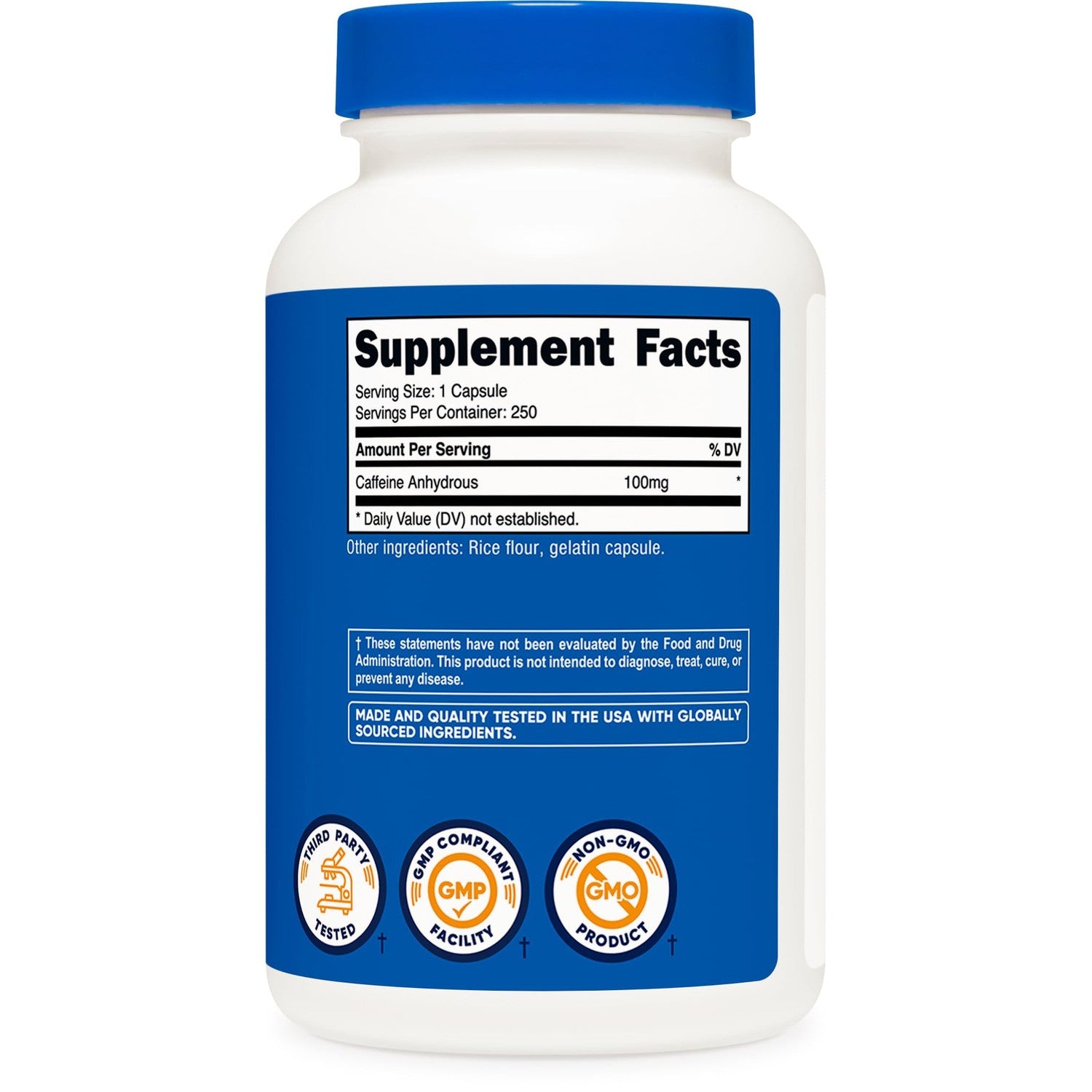 Nutricost Caffeine Pills 100mg Per Serving, 250 Capsules