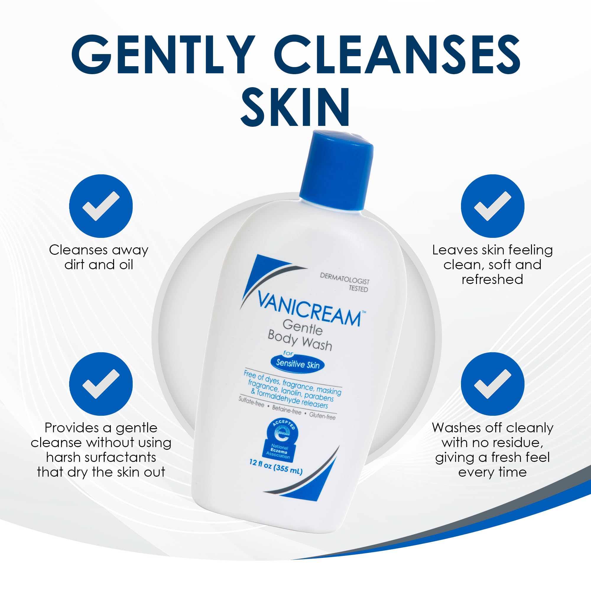 Vanicream Gentle Body Wash, 12 Fl Oz, Formulated without Common Irritants for Sensitive Skin, Gentle Cleanse and Moisture, Removes Dirt & Oils, Non-Drying, pH-Balanced Shower Gel