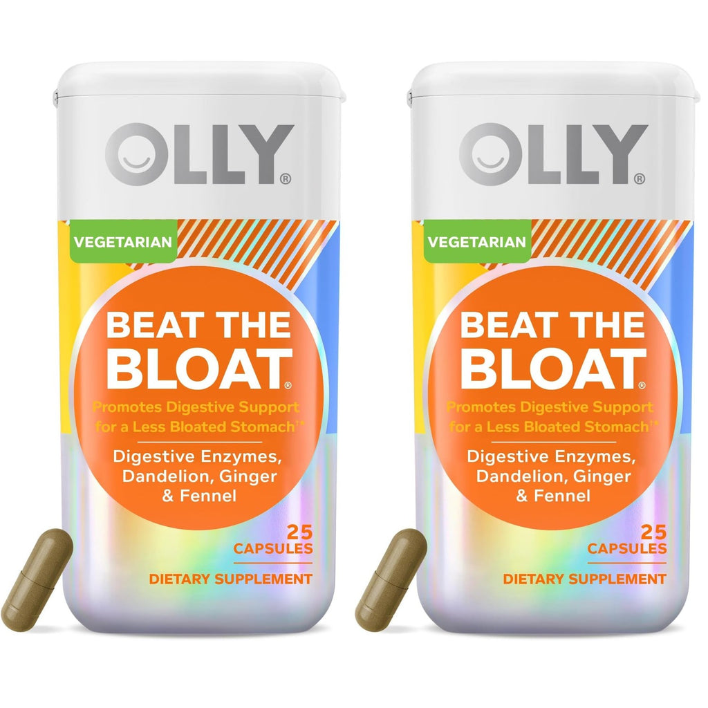 OLLY Beat The Bloat Capsules, Digestive Support Enzymes, Supplement for Women - 25 Count