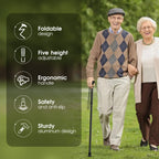 Folding Cane, Walking Poles with Adjustable Height, Canes for Men, Women and for The Elderly, Aids for People WithLlimited Mobility(Black)