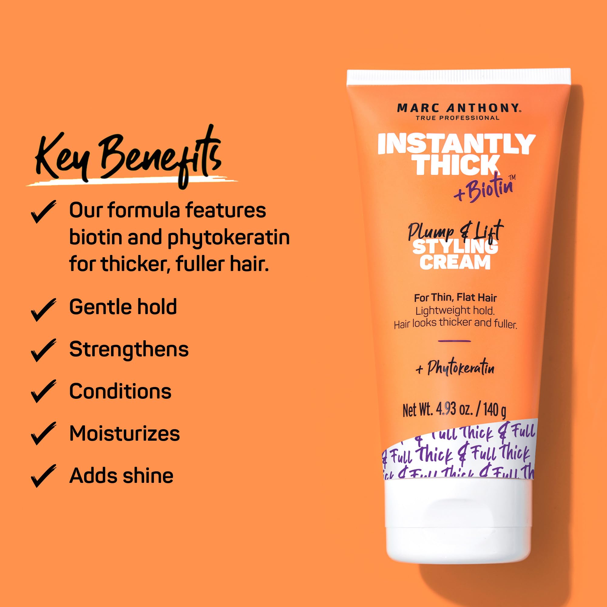 Marc Anthony Instantly Thick, Hair Thickening Styling Cream for Thin Hair | Lightweight Volumizing Hair Care with Biotin & Phyto Keratin, Plumps & Lifts for Fuller Looking Hair. For Women & Men.