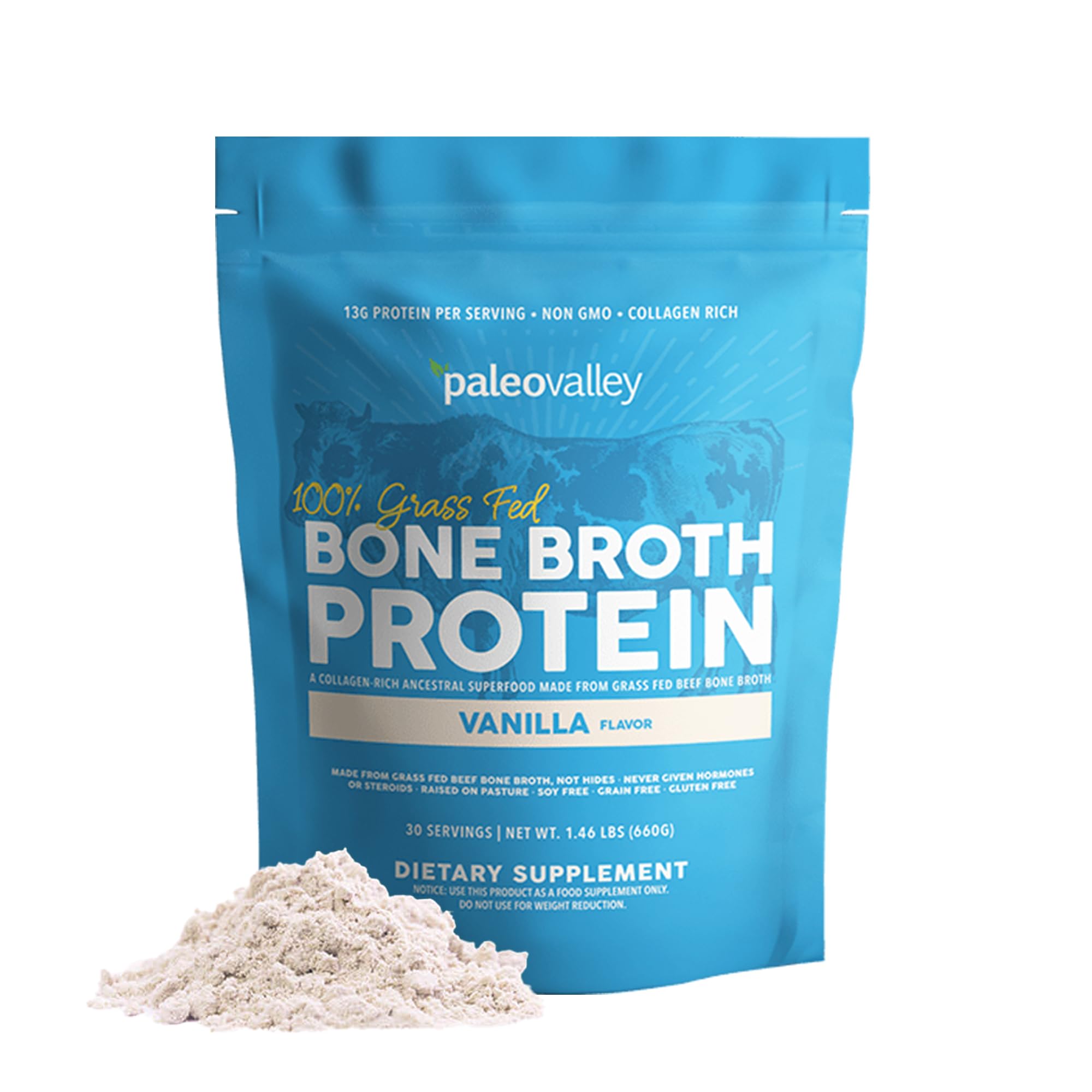 Paleovalley 100% Grass Fed Bone Broth Protein Powder, Chocolate | Collagen Rich, Digestive and Gut Health Support, Joint Support Hair, Skin and Nail Support, 13g Protein