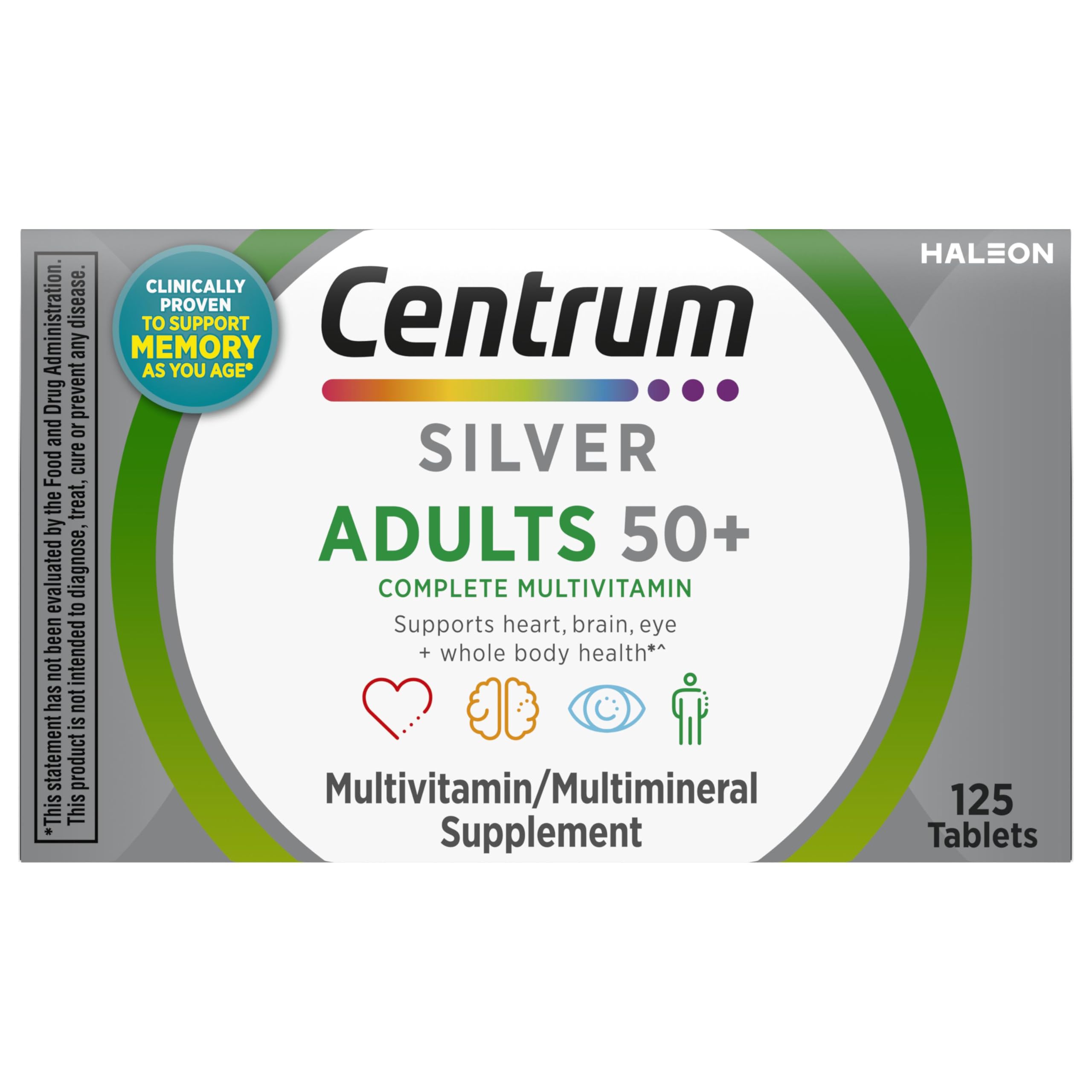 Centrum Silver Multivitamin for Adults 50 and Over, 125 Tablets | Contains Vitamin D3, B Vitamins, Clinically Proven to Support Memory as You Age, GLP-1 Support