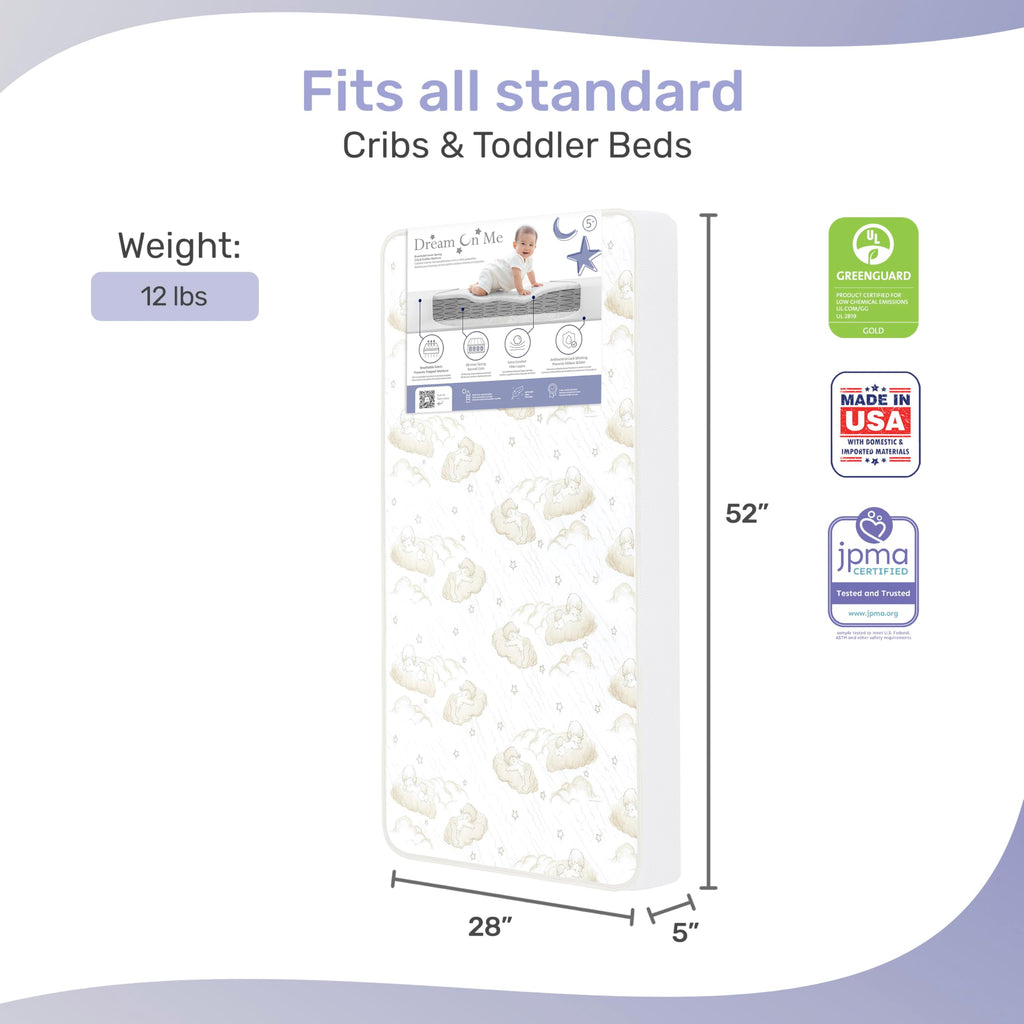 Dream On Me Twilight 2-in-1 Breathable Spring Coil Crib & Toddler Mattress