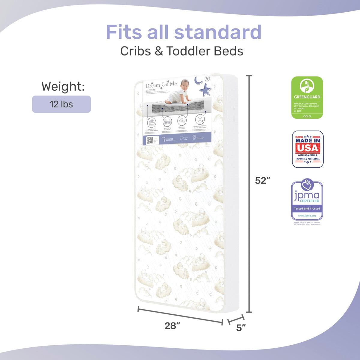 Dream On Me Twilight 2-in-1 Breathable Spring Coil Crib & Toddler Mattress