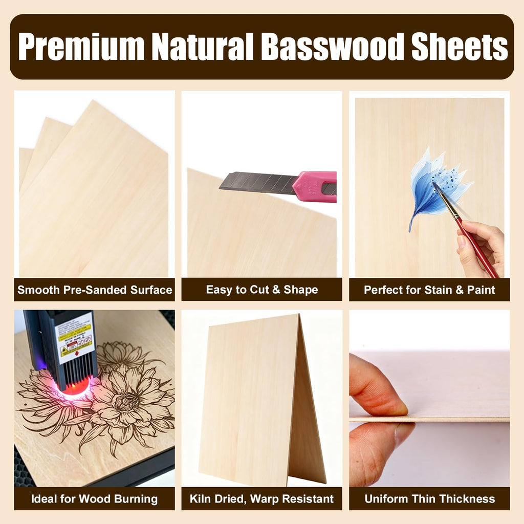 5Pack Balsa Wood Sheets Basswood Craft Plywood 12"x12"x1/16