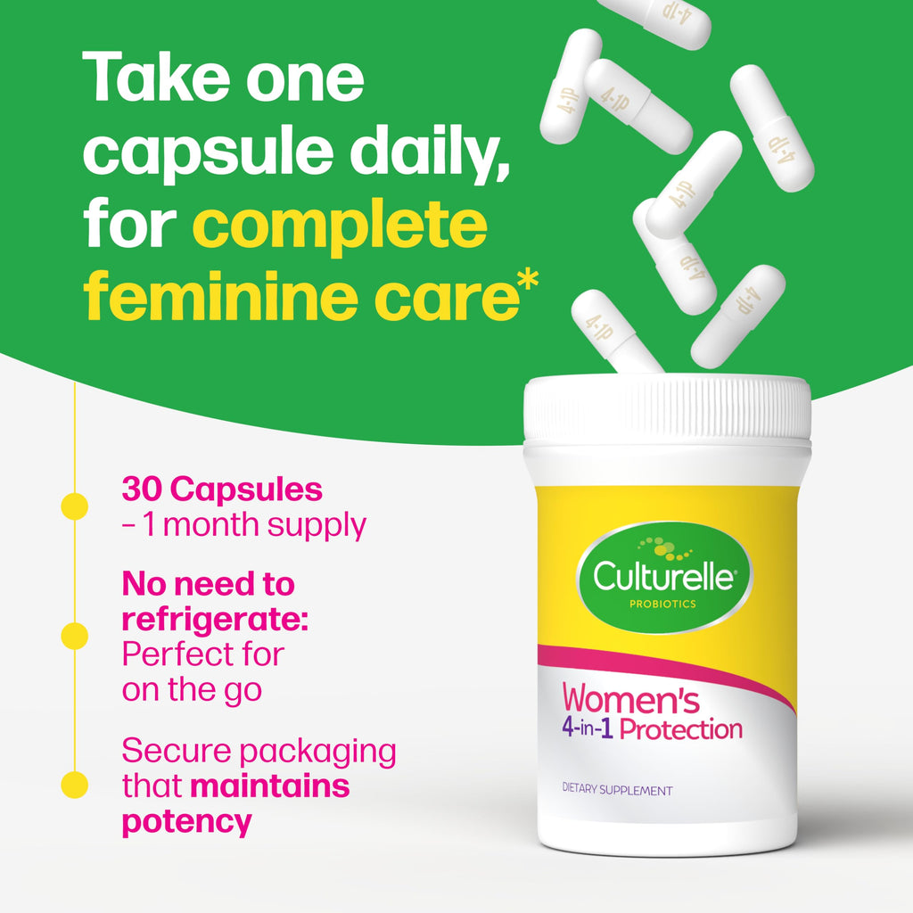 Culturelle Probiotics for Women with Prebiotics, 4-in-1 Benefits, 30 Count | 5 Strain Probiotic Blend, Vaginal, Urinary Tract, Digestive & Immune Plus Occasional Gas & Bloating Support*