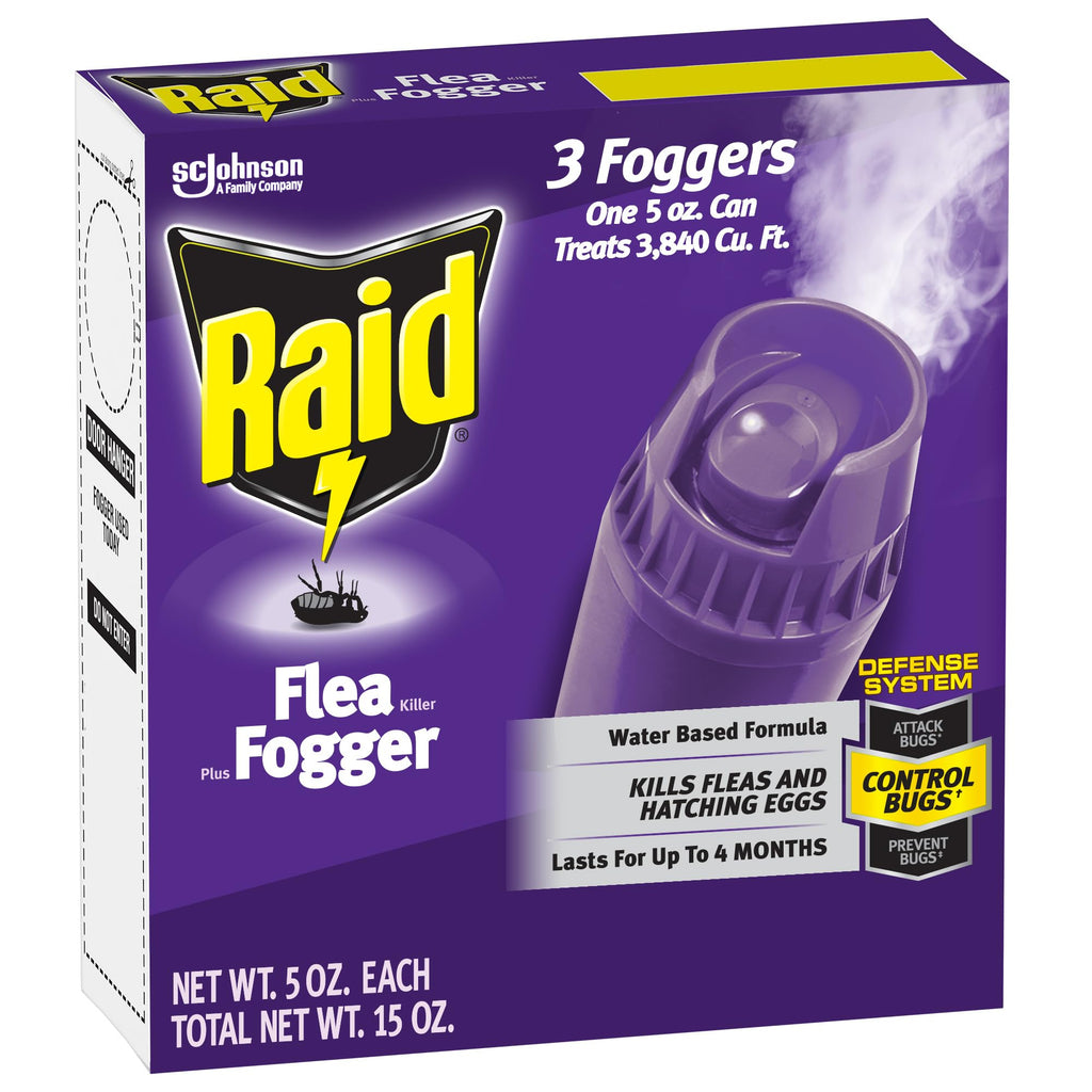 Raid Flea Fogger Plus Killer, Kills Fleas and Hatching Eggs, Lasts for up to 4 Months, Indoor Fogger, 3 Count (Pack of 3)