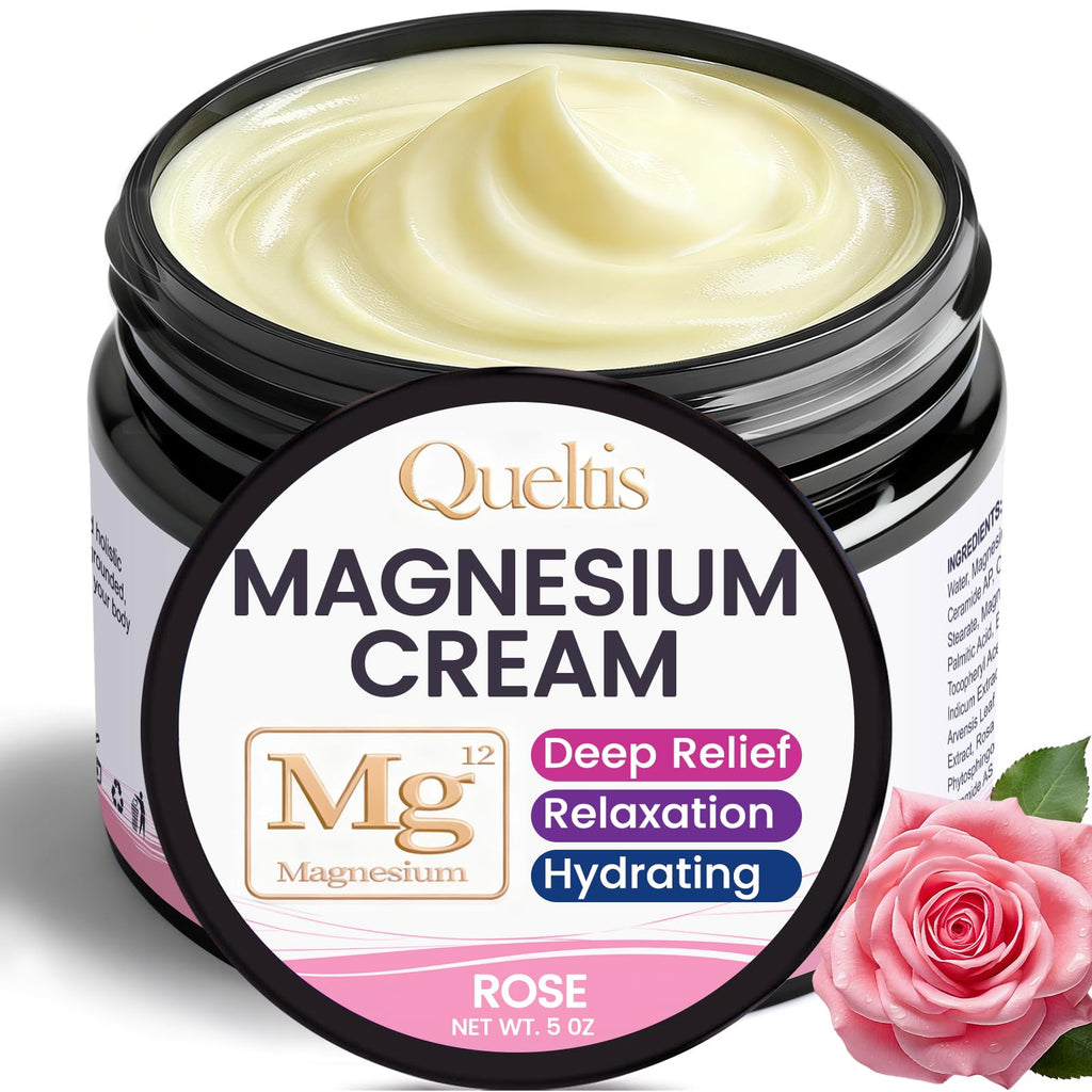Magnesium Lotion, Magnesium Cream for Sleep, Pain & Leg Cramps, Topical Magnesium Chloride Cream for Muscle Relaxation, Calming, Moisturizing - Skin-Friendly & Safe for Kids | 5OZ (Rose)