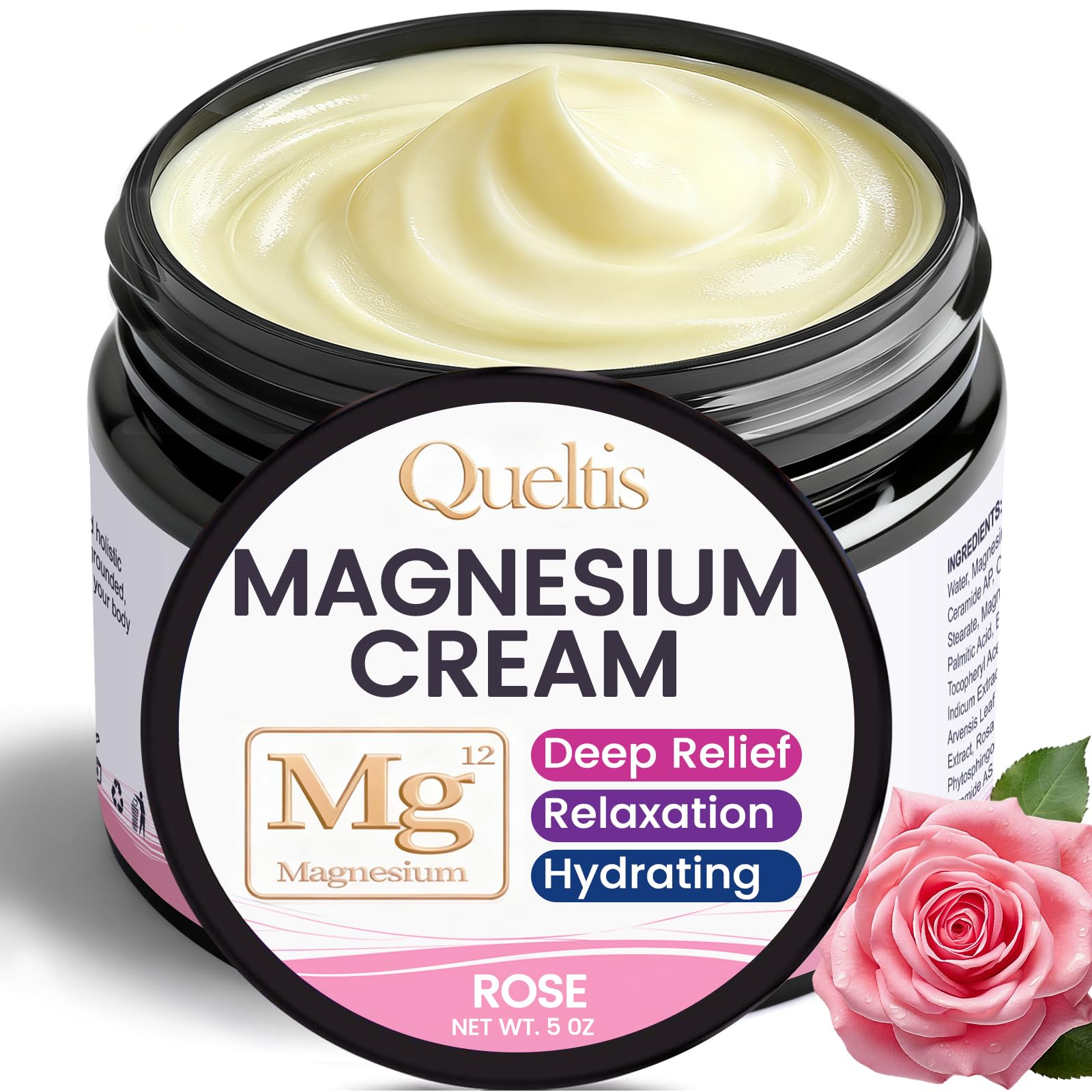 Magnesium Lotion, Magnesium Cream for Sleep, Pain & Leg Cramps, Topical Magnesium Chloride Cream for Muscle Relaxation, Calming, Moisturizing - Skin-Friendly & Safe for Kids | 5OZ (Rose)