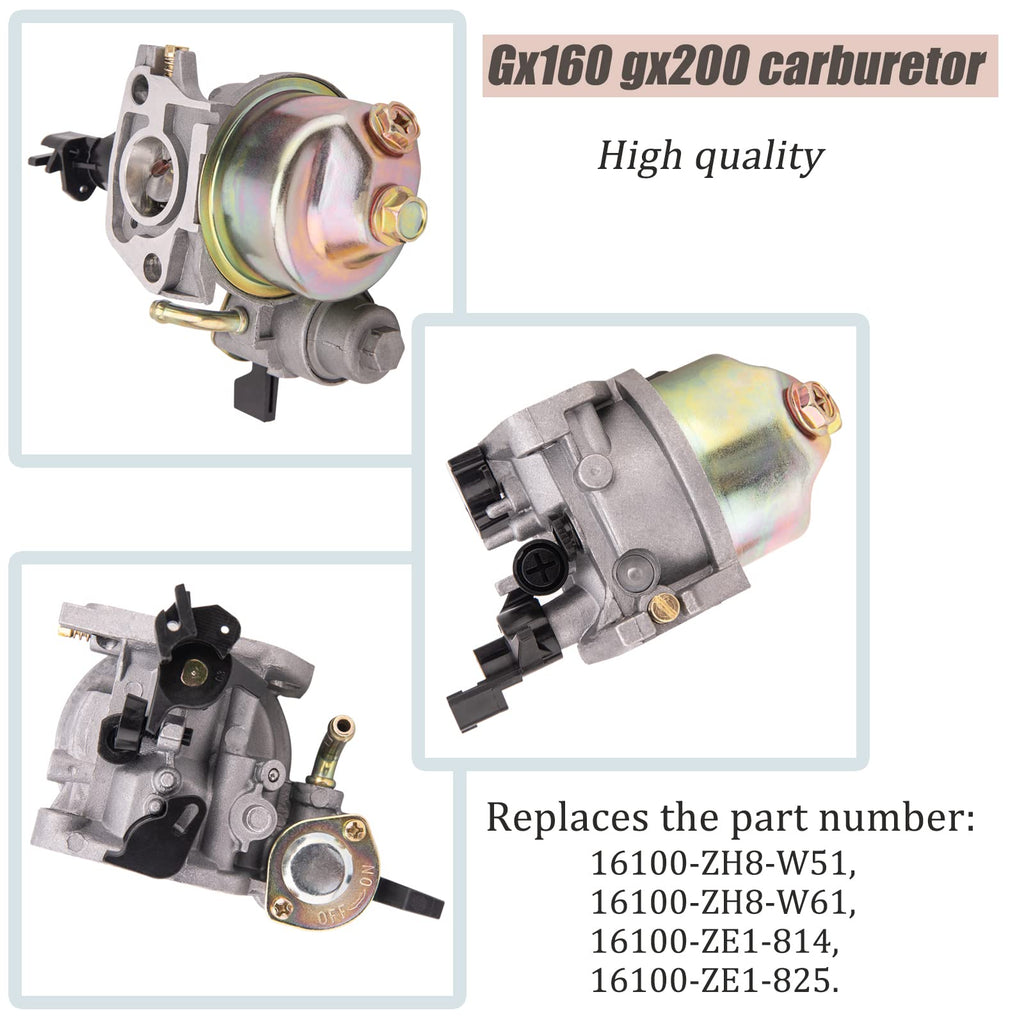 GX160 GX200 Carburetor Compatible with Honda GX120 GX140 GX 160 GX168 GX200 5HP 5.5HP 6.5HP Engine, GX160 Carburetor + Recoil Starter + Ignition Coil + Air Filter Tune Up Kit
