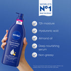 NIVEA Essentially Enriched Body Lotion, Value Pack, 2 x 16.9 FL OZ | Hydrating Body Lotion with Hyaluronic Acid, Almond Oil and Deep Nourishing Serum, For Dry to Very Dry Skin,72-Hour Moisture