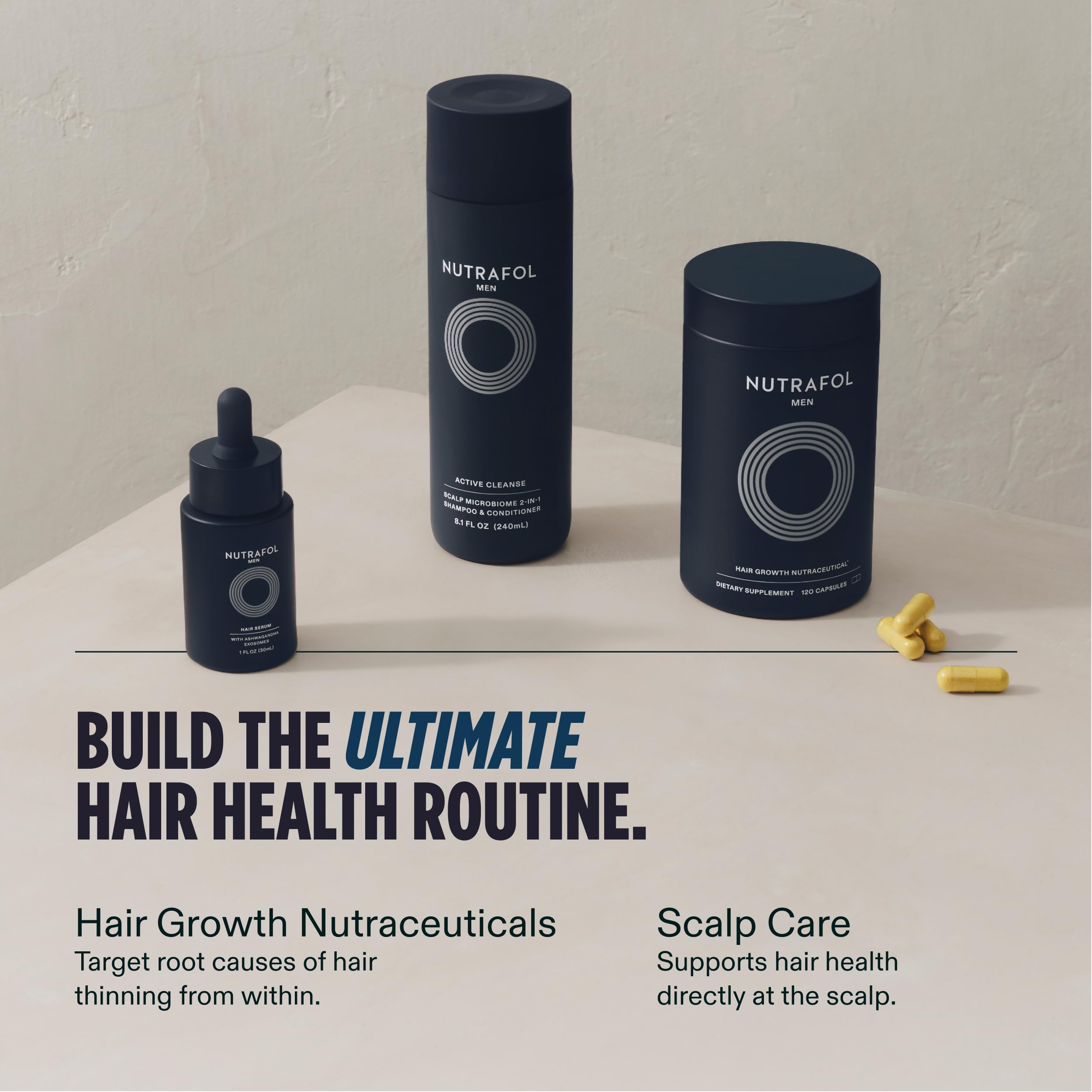Nutrafol Men's Hair Growth Supplements, Clinically Tested for Visibly Thicker Hair and Scalp Coverage, Dermatologist Recommended - 1 Month Supply, 1 Refill Pouch