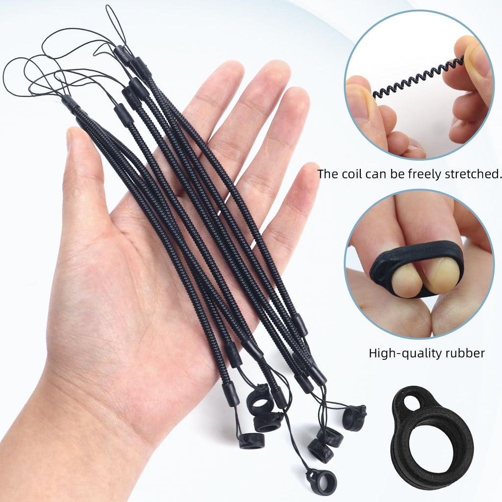8 Pcs Pen Lanyard, 9.8" Pen Leash for Clipboard,Elastic Lanyard Tether with Silicone Rings, Retractable Stylus Tethers Holder Anti-Lost for Tether Drawing Pens to Touchscreen (Black)