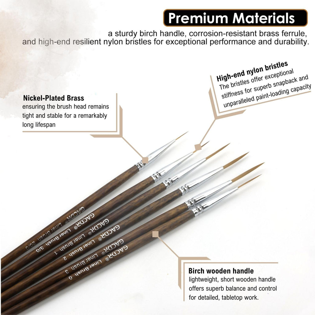 Rigger Brush Watercolor Set, 6 Long Liner Brushes for Acrylic Painting