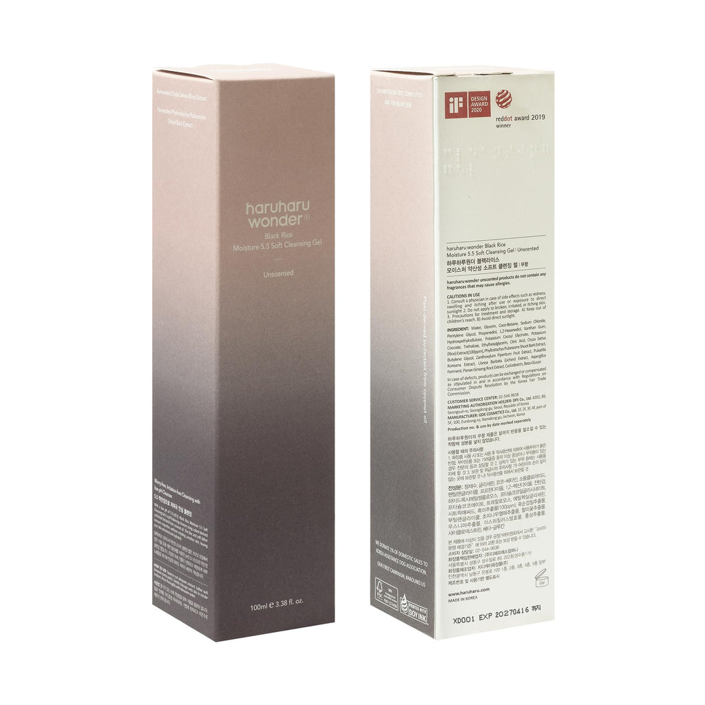 HARUHARU Black Rice Moisture 5.5 Soft Cleansing Gel, 3.4 fl.oz, Vegan | Gentle Daily Cleanser, Low pH, Moisture Balance, For Sensitive Skin, No Tightness, Pore Care, Cruelty-Free, Korean Skin care