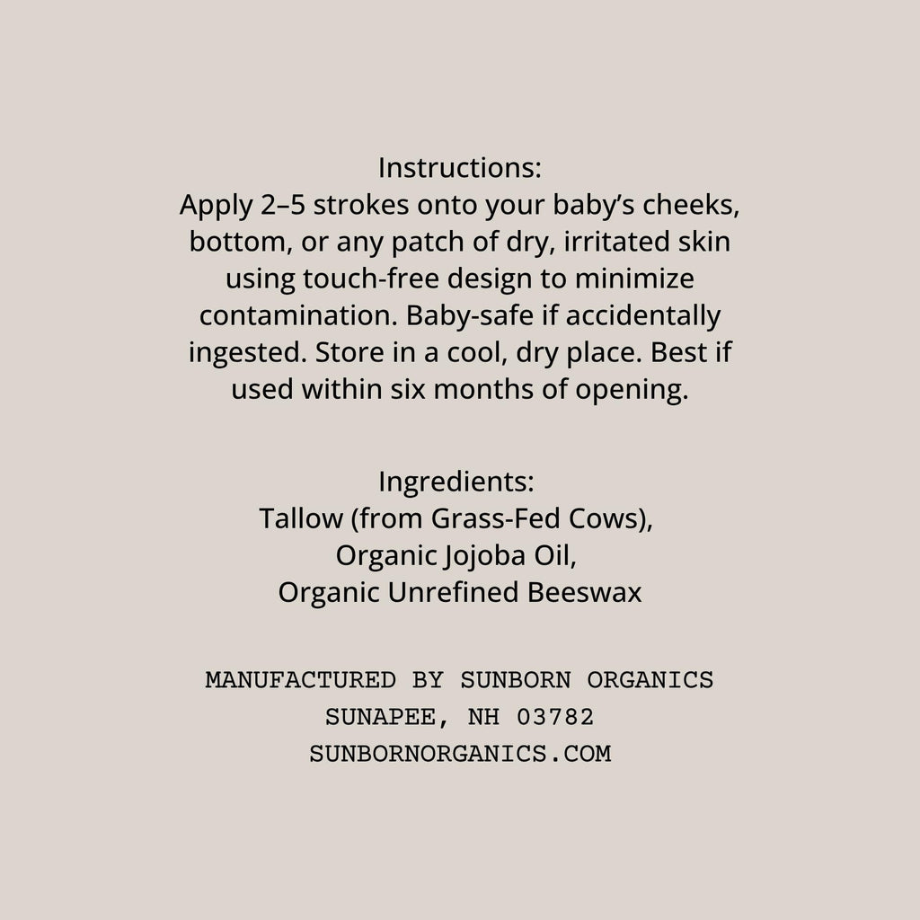 Baby Balm | 3 Natural Ingredient Moisturizing Stick for Eczema Relief, Sensitive Skin & Diaper Rash | Grass-Fed Tallow, Organic Jojoba & Beeswax | Lab Tested Baby-Safe, Made in USA